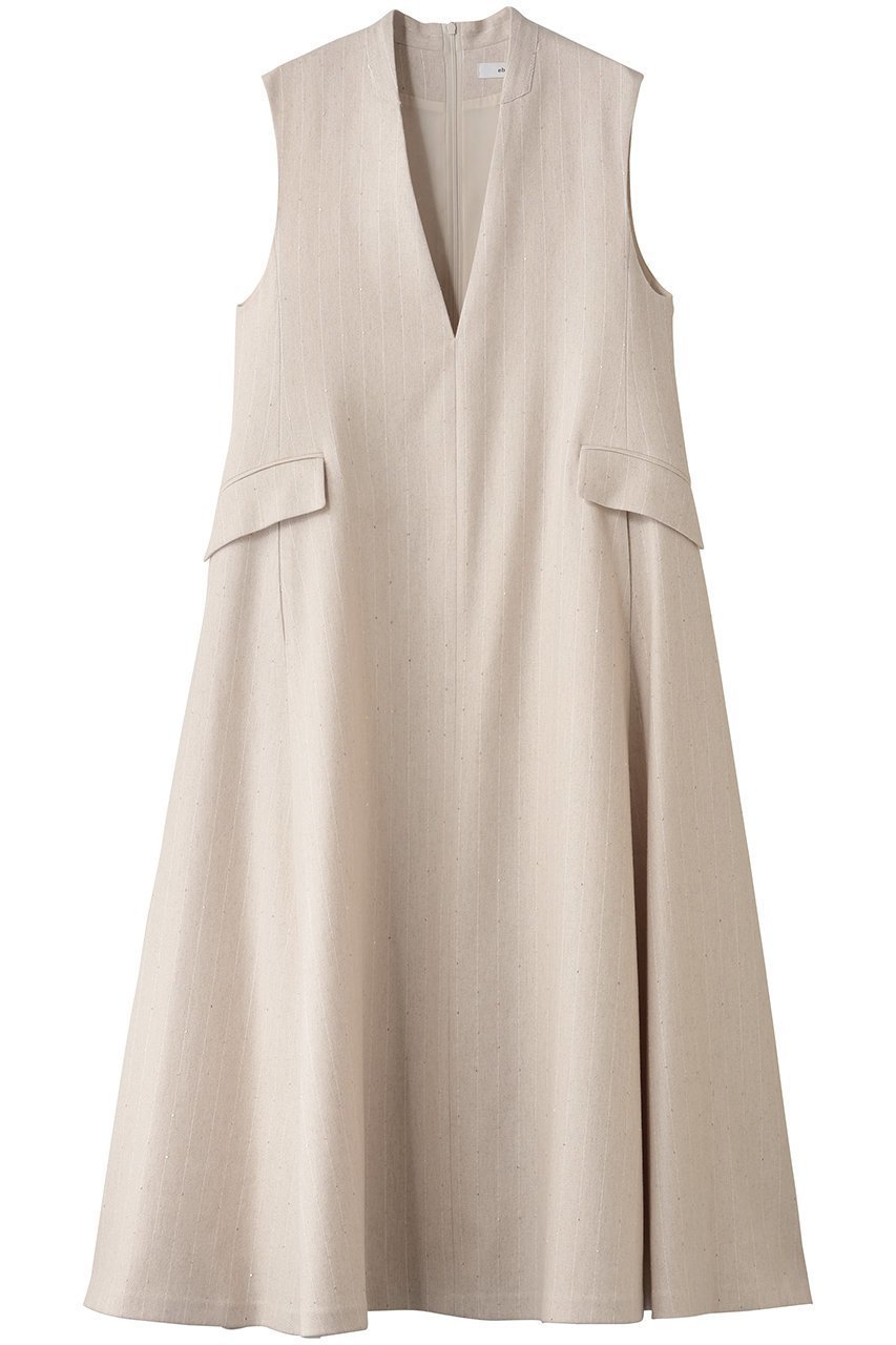 【エブール/ebure】のスパングルウールストライプ 深Vネックワンピース 人気、トレンドファッション・服の通販 founy(ファニー) 　ファッション　Fashion　レディースファッション　Fashion for Women　ワンピース　Dresses　チュニック　Tunic Tops & Dresses　インナー　Innerwear　カットソー　Cut and Sewn Top　ジャケット　Jacket, Outerwear　ストライプ　Stripe, Striped Pattern　スパンコール　Sequins, Sequin Embellishment　チュニック　Tunic, Long Top　ツイル　Twist, Twisted Detail　フラップ　Flap, Flap Pocket　ポケット　Pocket, Pocket Detail　エレガント 上品　Elegant　冬　Winter / This Winter　半袖　Short Sleeve, Half Sleeve　秋　Autumn　 other-1|ID: prp329100004729534 ipo3291000000035679254