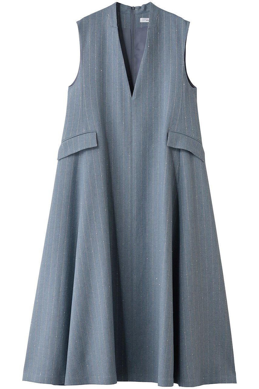 【エブール/ebure】のスパングルウールストライプ 深Vネックワンピース インテリア・キッズ・メンズ・レディースファッション・服の通販 founy(ファニー) 　ファッション　Fashion　レディースファッション　Fashion for Women　ワンピース　Dresses　チュニック　Tunic Tops & Dresses　インナー　Innerwear　カットソー　Cut and Sewn Top　ジャケット　Jacket, Outerwear　ストライプ　Stripe, Striped Pattern　スパンコール　Sequins, Sequin Embellishment　チュニック　Tunic, Long Top　ツイル　Twist, Twisted Detail　フラップ　Flap, Flap Pocket　ポケット　Pocket, Pocket Detail　エレガント 上品　Elegant　冬　Winter / This Winter　半袖　Short Sleeve, Half Sleeve　秋　Autumn　ブルー|ID: prp329100004729534 ipo3291000000035679257