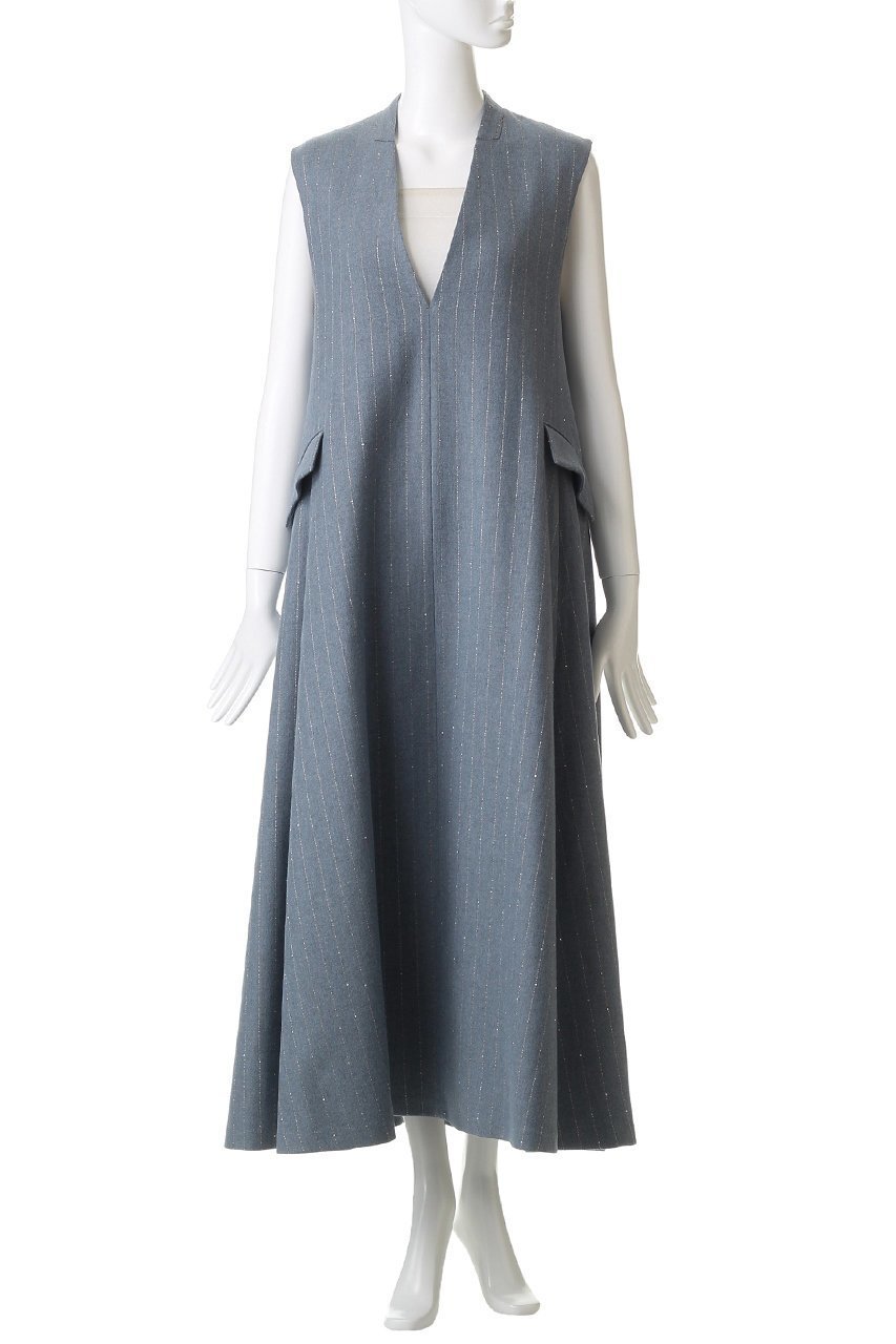 【エブール/ebure】のスパングルウールストライプ 深Vネックワンピース 人気、トレンドファッション・服の通販 founy(ファニー) 　ファッション　Fashion　レディースファッション　Fashion for Women　ワンピース　Dresses　チュニック　Tunic Tops & Dresses　インナー　Innerwear　カットソー　Cut and Sewn Top　ジャケット　Jacket, Outerwear　ストライプ　Stripe, Striped Pattern　スパンコール　Sequins, Sequin Embellishment　チュニック　Tunic, Long Top　ツイル　Twist, Twisted Detail　フラップ　Flap, Flap Pocket　ポケット　Pocket, Pocket Detail　エレガント 上品　Elegant　冬　Winter / This Winter　半袖　Short Sleeve, Half Sleeve　秋　Autumn　other-2|ID: prp329100004729534 ipo3291000000035860789