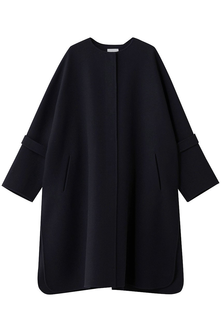 【エブール/ebure】のリュクスメルトン ノーカラーロングコート インテリア・キッズ・メンズ・レディースファッション・服の通販 founy(ファニー) 　ファッション　Fashion　レディースファッション　Fashion for Women　アウター　Coat / Outerwear Collection　コート・ロングコート・ピーコート　Long Coats, Peacoats & More　ドット　Polka Dot, Dot Pattern　ハンド　Hand, Handmade　フォルム　Silhouette, Form　ミドル　Middle Length, Mid Height　メルトン　Melton, Heavy Wool　モダン　Modern, Contemporary　ロング　Long, Long-Length　人気　Popular, Best Seller　ネイビー|ID: prp329100004729593 ipo3291000000036066769