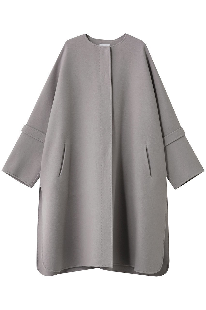 【エブール/ebure】のリュクスメルトン ノーカラーロングコート インテリア・キッズ・メンズ・レディースファッション・服の通販 founy(ファニー) 　ファッション　Fashion　レディースファッション　Fashion for Women　アウター　Coat / Outerwear Collection　コート・ロングコート・ピーコート　Long Coats, Peacoats & More　ドット　Polka Dot, Dot Pattern　ハンド　Hand, Handmade　フォルム　Silhouette, Form　ミドル　Middle Length, Mid Height　メルトン　Melton, Heavy Wool　モダン　Modern, Contemporary　ロング　Long, Long-Length　人気　Popular, Best Seller　グレー|ID: prp329100004729593 ipo3291000000036066770