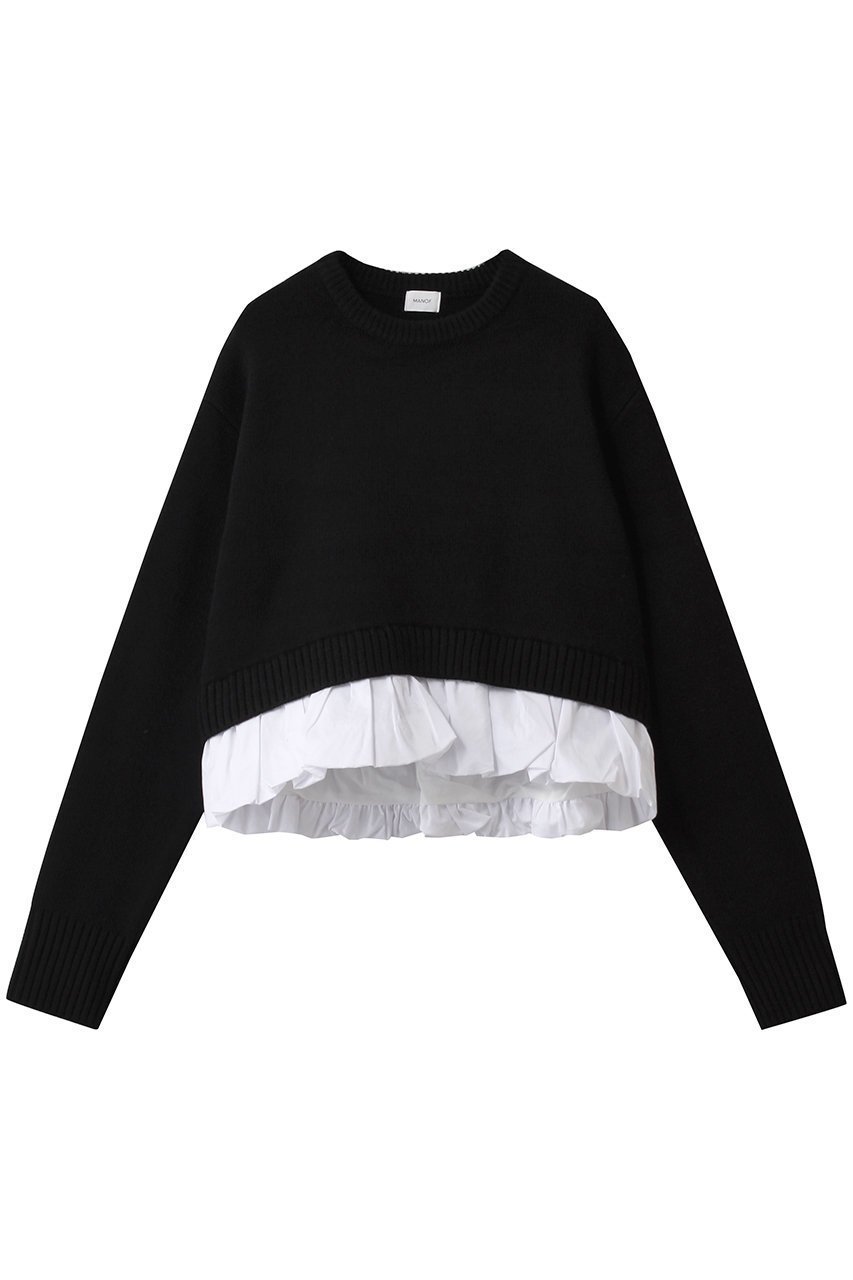 【マノフ/MANOF】のBALLOON DOCKING KNIT インテリア・キッズ・メンズ・レディースファッション・服の通販 founy(ファニー) 　ファッション　Fashion　レディースファッション　Fashion for Women　トップス・カットソー　Cut & Sew Tops　ニット　Knit Tops & Sweaters　カジュアルプルオーバー・ニットトップス　Pullovers & Knit Tops / Casual Pullovers　おすすめ　Recommended / Our Picks　ショート　Short, Short Length　トレンド　Trend, Trending Now　ドッキング　Docking, Mixed Material　ボックス　Boxy, Box Shape　ボトム　Bottoms, Lower Wear　新作・新入荷　New Arrivals / New In　BLACK|ID: prp329100004729599 ipo3291000000034166943