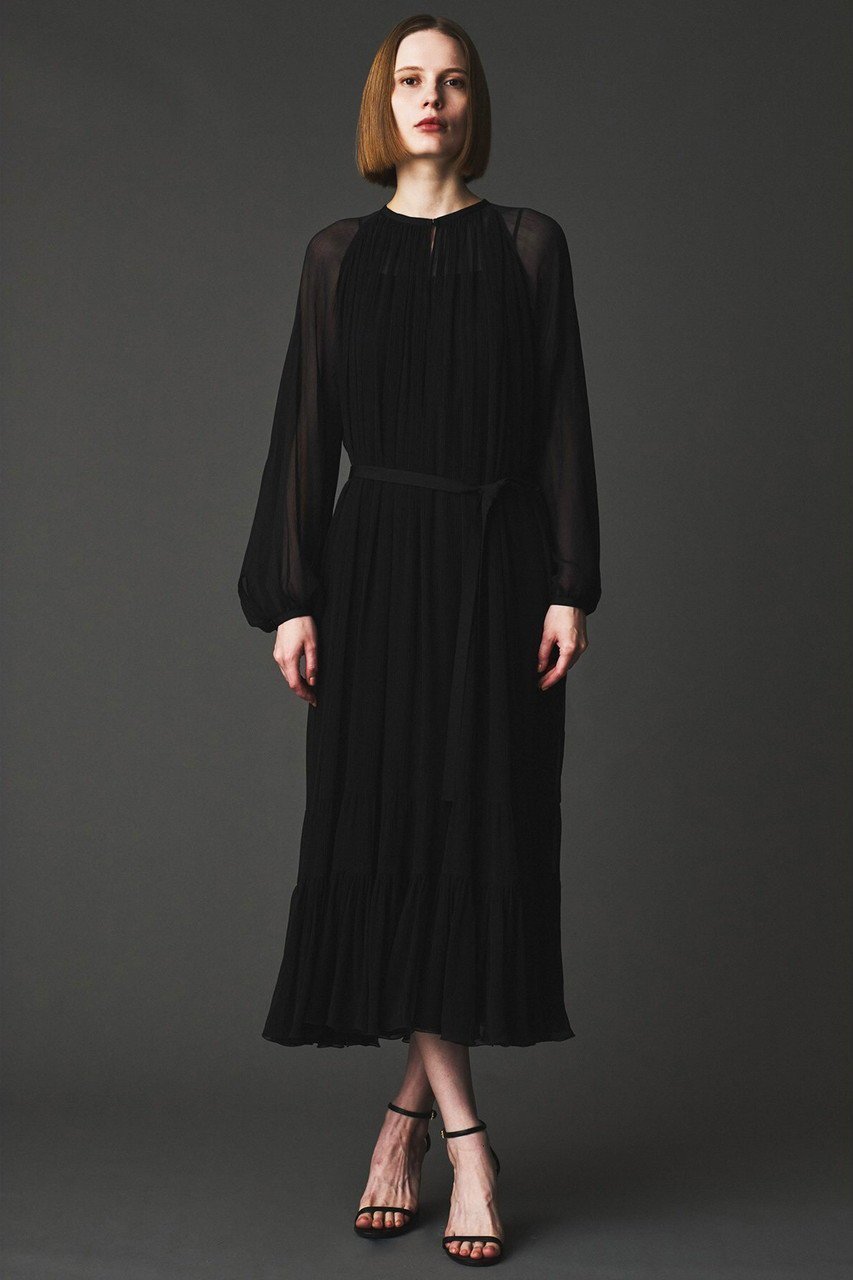 【オブリオ/AUBRIOT】のシルククレープ ワンピース インテリア・キッズ・メンズ・レディースファッション・服の通販 founy(ファニー) 　ファッション　Fashion　レディースファッション　Fashion for Women　ワンピース　Dresses　チュニック　Tunic Tops & Dresses　エアリー　Airy Texture　エレガント 上品　Elegant　ギャザー　Gathered, Ruffled　シルク　Silk, 100% Silk　チュニック　Tunic, Long Top　ドレス　Dress, One-Piece　ドレープ　Drape, Draping Fabric　リボン　Ribbon, Bow　ロマンティック　Romantic, Feminine Style　ロング　Long, Long-Length　ブラック|ID: prp329100004729608 ipo3291000000035500867