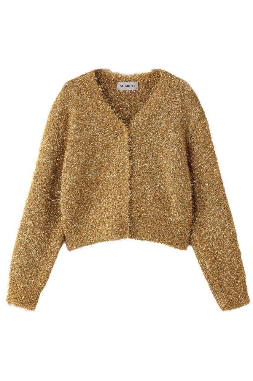 【オブリオ/AUBRIOT】のフィルムラメカーディガン インテリア・キッズ・メンズ・レディースファッション・服の通販 founy(ファニー) 　ファッション　Fashion　レディースファッション　Fashion for Women　トップス・カットソー　Cut & Sew Tops　ニット　Knit Tops & Sweaters　カーディガン・羽織り　Layered Style Cardigans　カーディガン　Cardigan, Knitwear　コンパクト　Compact, Small Size　フォルム　Silhouette, Form　ボックス　Boxy, Box Shape　メタリック　Metallic, Shiny Finish　モダン　Modern, Contemporary　新作・新入荷　New Arrivals / New In　ゴールド|ID: prp329100004729616 ipo3291000000034167060