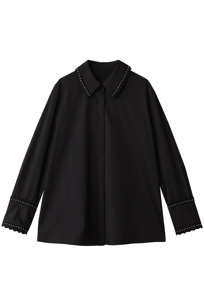 【アルアバイル/allureville】の【LOULOU WILLOUGHBY】レーストリミングシャツ インテリア・キッズ・メンズ・レディースファッション・服の通販 founy(ファニー) ファッション Fashion レディースファッション Fashion for Women トップス・カットソー Cut & Sew Tops シャツ・ブラウス・オフィスカジュアル Elegant Blouses & Button-Ups カフス Cuff Design シンプル Simple, Minimal ジャケット Jacket, Outerwear スタッズ Studs, Metal Accents スリーブ Sleeve, Long Sleeve / Short Sleeve トリミング Trimming, Decorative Edge フェミニン Feminine, Girly レース Lace, Lace Fabric ロング Long, Long-Length A/W・秋冬 Autumn/Winter ブラック|ID: prp329100004729676 ipo3291000000035772032