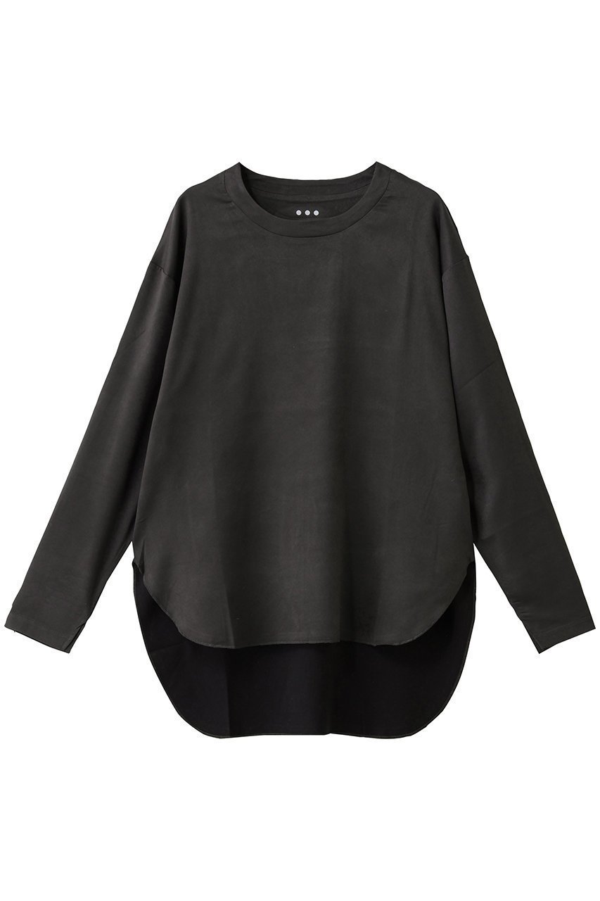 【スリー ドッツ/three dots】のスエードジャージー 長袖Tシャツ インテリア・キッズ・メンズ・レディースファッション・服の通販 founy(ファニー) 　ファッション　Fashion　レディースファッション　Fashion for Women　トップス・カットソー　Cut & Sew Tops　シャツ・ブラウス・オフィスカジュアル　Elegant Blouses & Button-Ups　ロングTシャツ・Tシャツ　Longline T-Shirts & Tees　カットソー・ベーシックTシャツ　Cut-and-Sewn Tops / Stretch Tees & Basics　おすすめ　Recommended / Our Picks　なめらか　Smooth, Silky Texture　カットソー　Cut and Sewn Top　スリーブ　Sleeve, Long Sleeve / Short Sleeve　プリーツ　Pleats, Pleated　ロング　Long, Long-Length　エレガント 上品　Elegant　長袖　Long Sleeve, Full Sleeve　ブラック|ID: prp329100004729704 ipo3291000000036066922