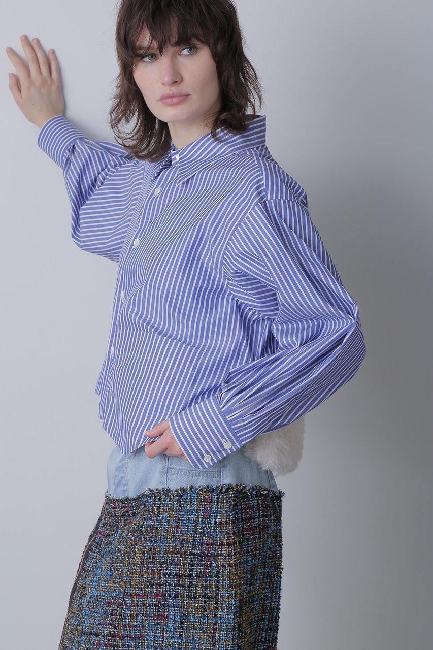 【ヒューエルミュージアム/hueLe Museum】の【STUMBLY】Fur Trim Combi Shirts インテリア・キッズ・メンズ・レディースファッション・服の通販 founy(ファニー) 　ファッション　Fashion　レディースファッション　Fashion for Women　トップス・カットソー　Cut & Sew Tops　シャツ・ブラウス・オフィスカジュアル　Elegant Blouses & Button-Ups　シンプル　Simple, Minimal　スリーブ　Sleeve, Long Sleeve / Short Sleeve　ポケット　Pocket, Pocket Detail　ロング　Long, Long-Length　新作・新入荷　New Arrivals / New In　ブルー|ID: prp329100004731572 ipo3291000000034175893