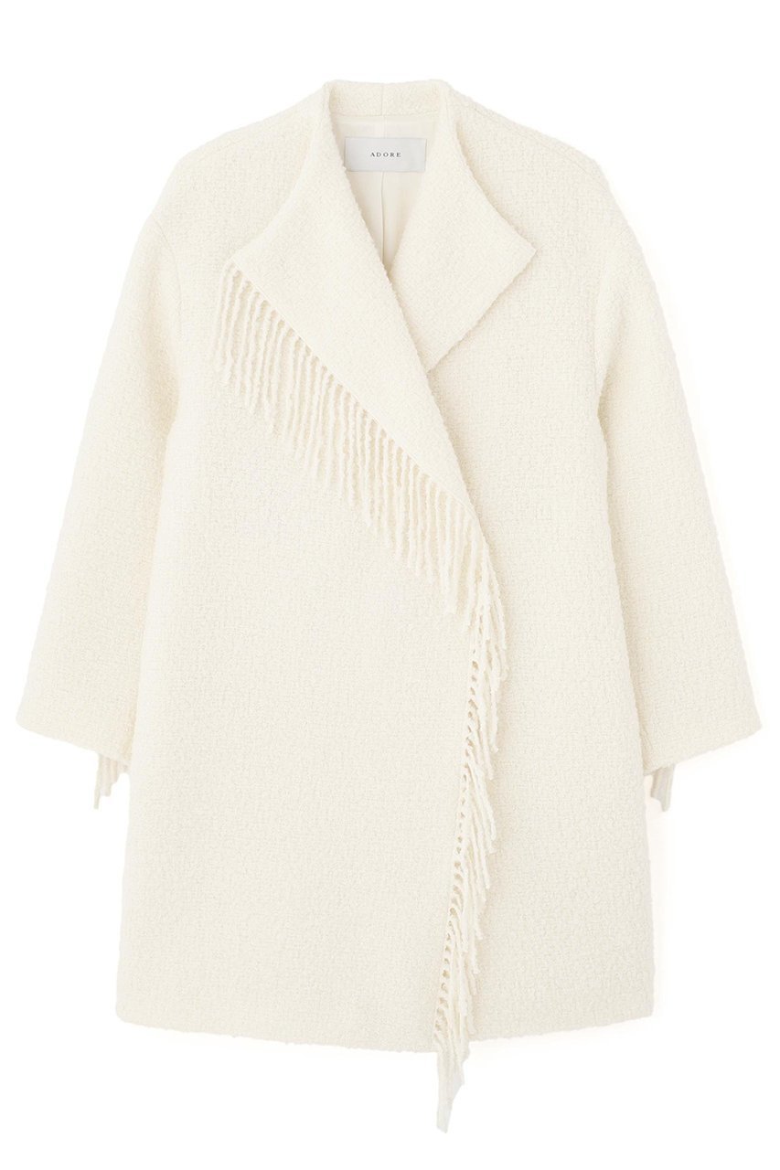 【アドーア/ADORE】のフリンジリングツイードコート 人気、トレンドファッション・服の通販 founy(ファニー) 　ファッション　Fashion　レディースファッション　Fashion for Women　アウター　Coat / Outerwear Collection　コート・ロングコート・ピーコート　Long Coats, Peacoats & More　ツイード　Twill, Twill Weave　フリンジ　Fringe, Tassel　マフラー　Scarf, Muffler　モダン　Modern, Contemporary　ロング　Long, Long-Length　新作・新入荷　New Arrivals / New In　 other-1|ID: prp329100004731584 ipo3291000000034175994