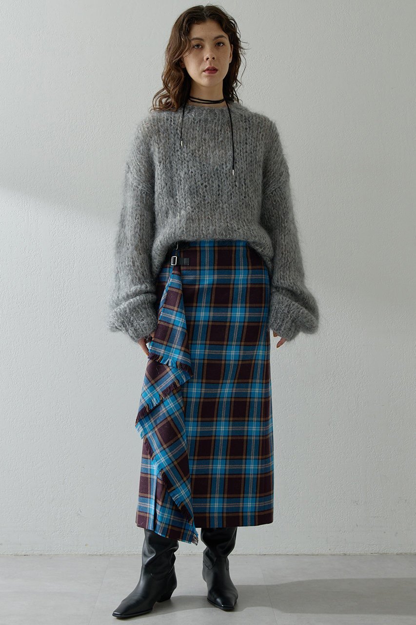 【ウィムガゼット/Whim Gazette】のチェックフリンジスカート 人気、トレンドファッション・服の通販 founy(ファニー) 　ファッション　Fashion　レディースファッション　Fashion for Women　スカート　Skirts　ロングスカート　Long Skirts / Maxi & Midi Skirts　クラシカル　Classical, Vintage-Inspired　シンプル　Simple, Minimal　タイトスカート　Pencil Skirt, Tight Skirt　チェック　Check, Plaid, Tartan　ドレープ　Drape, Draping Fabric　パープル　Purple, Violet　フリンジ　Fringe, Tassel　ロング　Long, Long-Length　エレガント 上品　Elegant　A/W・秋冬　Autumn/Winter　 other-1|ID: prp329100004731626 ipo3291000000035359093