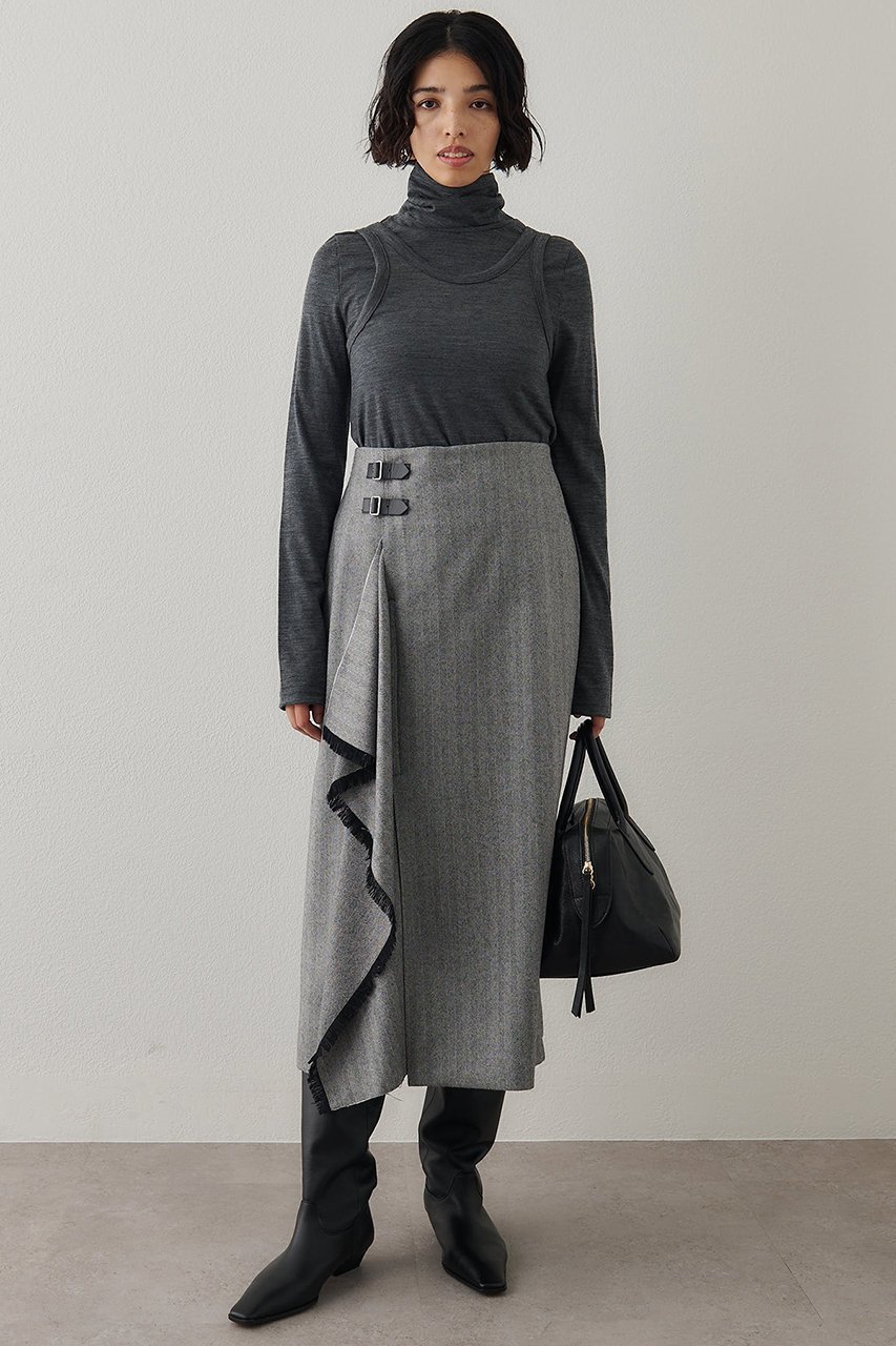 【ウィムガゼット/Whim Gazette】のチェックフリンジスカート インテリア・キッズ・メンズ・レディースファッション・服の通販 founy(ファニー) 　ファッション　Fashion　レディースファッション　Fashion for Women　スカート　Skirts　ロングスカート　Long Skirts / Maxi & Midi Skirts　クラシカル　Classical, Vintage-Inspired　シンプル　Simple, Minimal　タイトスカート　Pencil Skirt, Tight Skirt　チェック　Check, Plaid, Tartan　ドレープ　Drape, Draping Fabric　パープル　Purple, Violet　フリンジ　Fringe, Tassel　ロング　Long, Long-Length　エレガント 上品　Elegant　A/W・秋冬　Autumn/Winter　グレー|ID: prp329100004731626 ipo3291000000035359096
