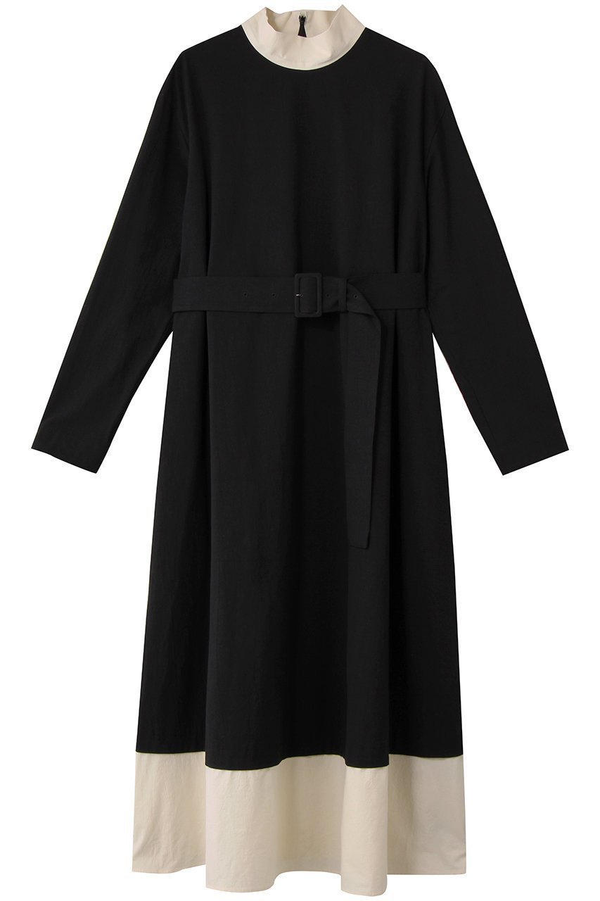 【プレインピープル/PLAIN PEOPLE】のCOTTON SABREモンクベルテッドワンピース インテリア・キッズ・メンズ・レディースファッション・服の通販 founy(ファニー) 　ファッション　Fashion　レディースファッション　Fashion for Women　ワンピース　Dresses　チュニック　Tunic Tops & Dresses　チュニック　Tunic, Long Top　ロング　Long, Long-Length　エレガント 上品　Elegant　新作・新入荷　New Arrivals / New In　ブラック×アイボリー|ID: prp329100004731628 ipo3291000000034176370