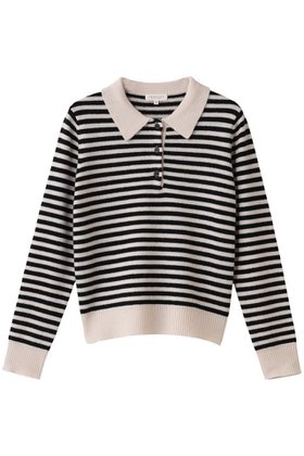 【デミーリー/DEMYLEE】 RIGUE ラムウール ボーダーポロニットプルオーバー人気、トレンドファッション・服の通販 founy(ファニー) ファッション Fashion レディースファッション Fashion for Women トップス・カットソー Cut & Sew Tops ニット Knit Tops & Sweaters カジュアルプルオーバー・ニットトップス Pullovers & Knit Tops / Casual Pullovers おすすめ Recommended / Our Picks クラシカル Classical, Vintage-Inspired フィット Fit, Slim Fit フレア Flare, Flared ボーダー Border, Stripe 無地 Plain, Solid Color |ID:prp329100004731641