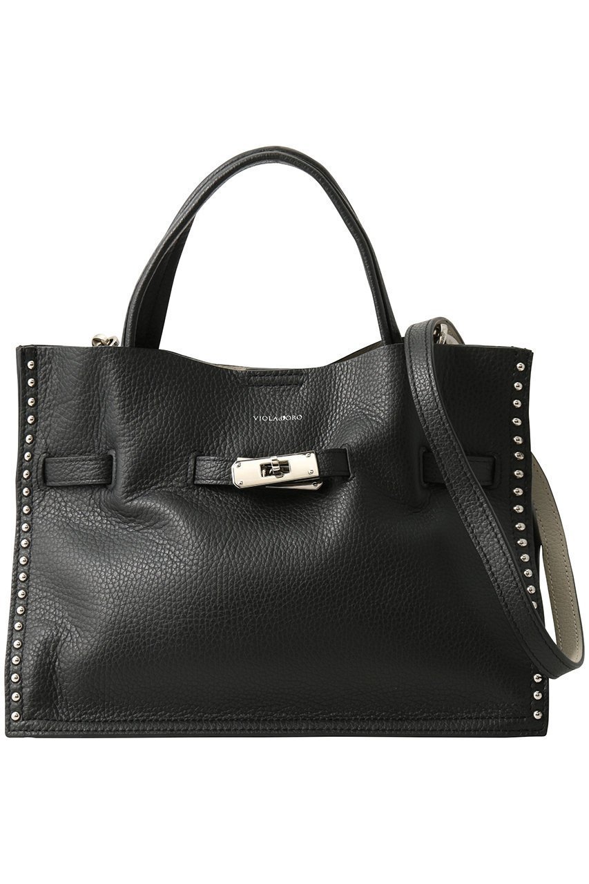 【ヴィオラドーロ/VIOLAd'ORO】のTRERO スタッズ付きダブルフェイスレザートートバッグ M インテリア・キッズ・メンズ・レディースファッション・服の通販 founy(ファニー) 　ファッション　Fashion　レディースファッション　Fashion for Women　バッグ　Bags　スタッズ　Studs, Metal Accents　エレガント 上品　Elegant　ブラック×グレー|ID: prp329100004732965 ipo3291000000036078481