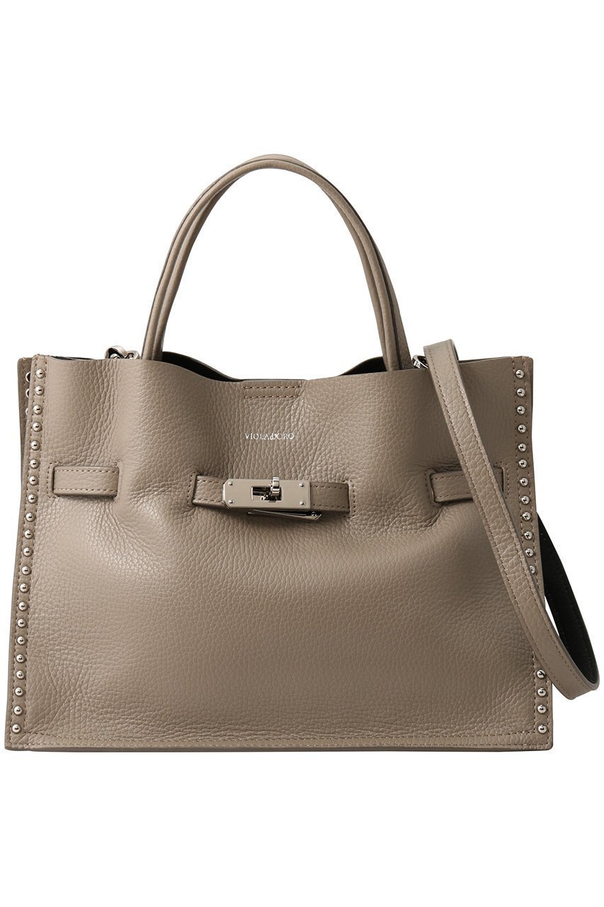 【ヴィオラドーロ/VIOLAd'ORO】のTRERO スタッズ付きダブルフェイスレザートートバッグ M インテリア・キッズ・メンズ・レディースファッション・服の通販 founy(ファニー) 　ファッション　Fashion　レディースファッション　Fashion for Women　バッグ　Bags　スタッズ　Studs, Metal Accents　エレガント 上品　Elegant　トープ×ブラック|ID: prp329100004732965 ipo3291000000036078482