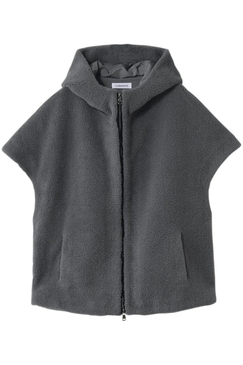【リナージオ/LIGNAGGIO】のECOPEL ラムシャーリング風フレンチスリーブフードジレ インテリア・キッズ・メンズ・レディースファッション・服の通販 founy(ファニー) 　ファッション　Fashion　レディースファッション　Fashion for Women　アウター　Coat / Outerwear Collection　レディースジャケット・軽アウター　Jackets　シャーリング　Shirring, Ruched　ジャケット　Jacket, Outerwear　トレンド　Trend, Trending Now　ファブリック　Fabric, Textile　ベスト　Vest, Waistcoat　グレー|ID: prp329100004732967 ipo3291000000035888932