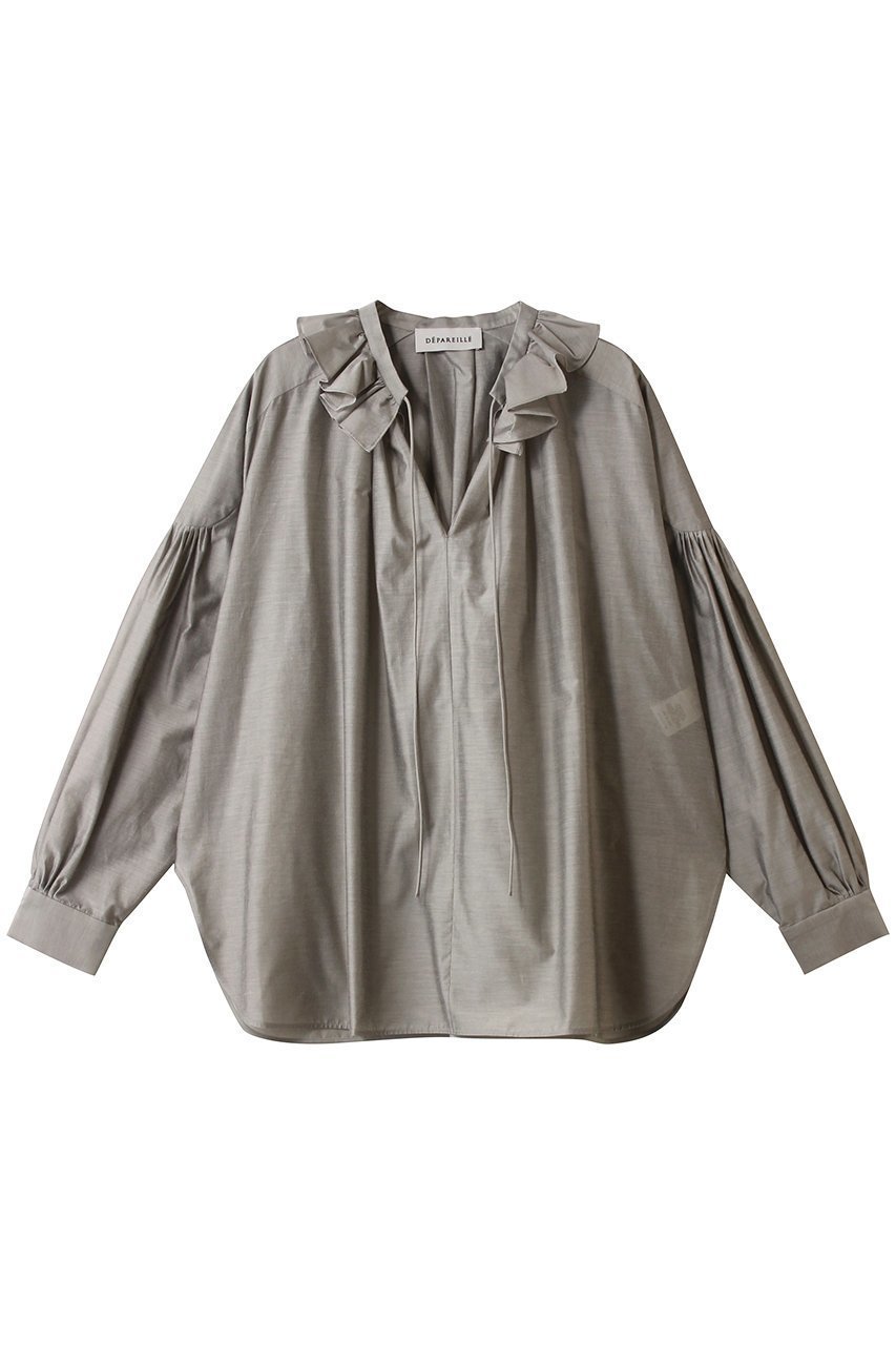 【デパリエ/DEPAREILLE】のシアータフタフリルブラウス インテリア・キッズ・メンズ・レディースファッション・服の通販 founy(ファニー) 　ファッション　Fashion　レディースファッション　Fashion for Women　トップス・カットソー　Cut & Sew Tops　シャツ・ブラウス・オフィスカジュアル　Elegant Blouses & Button-Ups　ギャザー　Gathered, Ruffled　ジャケット　Jacket, Outerwear　スリーブ　Sleeve, Long Sleeve / Short Sleeve　タフタ　Taffeta, Structured Fabric　フリル　Frill, Ruffle　リボン　Ribbon, Bow　ロング　Long, Long-Length　新作・新入荷　New Arrivals / New In　グレー|ID: prp329100004732992 ipo3291000000034187683
