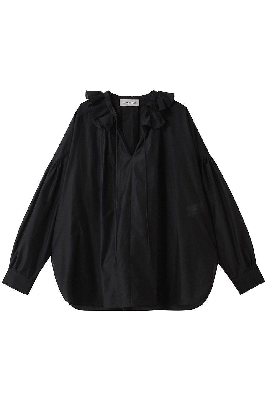 【デパリエ/DEPAREILLE】のシアータフタフリルブラウス インテリア・キッズ・メンズ・レディースファッション・服の通販 founy(ファニー) 　ファッション　Fashion　レディースファッション　Fashion for Women　トップス・カットソー　Cut & Sew Tops　シャツ・ブラウス・オフィスカジュアル　Elegant Blouses & Button-Ups　ギャザー　Gathered, Ruffled　ジャケット　Jacket, Outerwear　スリーブ　Sleeve, Long Sleeve / Short Sleeve　タフタ　Taffeta, Structured Fabric　フリル　Frill, Ruffle　リボン　Ribbon, Bow　ロング　Long, Long-Length　新作・新入荷　New Arrivals / New In　ブラック|ID: prp329100004732992 ipo3291000000034187685