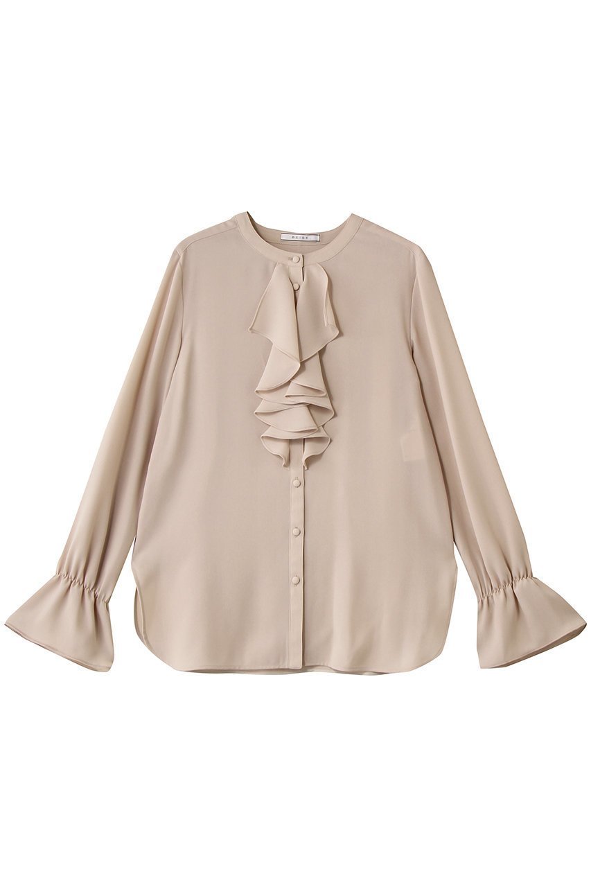 【ベイジ,/BEIGE,】のCLARION(クラリオン)/バンドカラーフリルブラウス インテリア・キッズ・メンズ・レディースファッション・服の通販 founy(ファニー) 　ファッション　Fashion　レディースファッション　Fashion for Women　トップス・カットソー　Cut & Sew Tops　シャツ・ブラウス・オフィスカジュアル　Elegant Blouses & Button-Ups　なめらか　Smooth, Silky Texture　スリーブ　Sleeve, Long Sleeve / Short Sleeve　パーティ　Party, Party Style　フェミニン　Feminine, Girly　フリル　Frill, Ruffle　フレア　Flare, Flared　ロング　Long, Long-Length　新作・新入荷　New Arrivals / New In　Beige|ID: prp329100004737473 ipo3291000000034219676