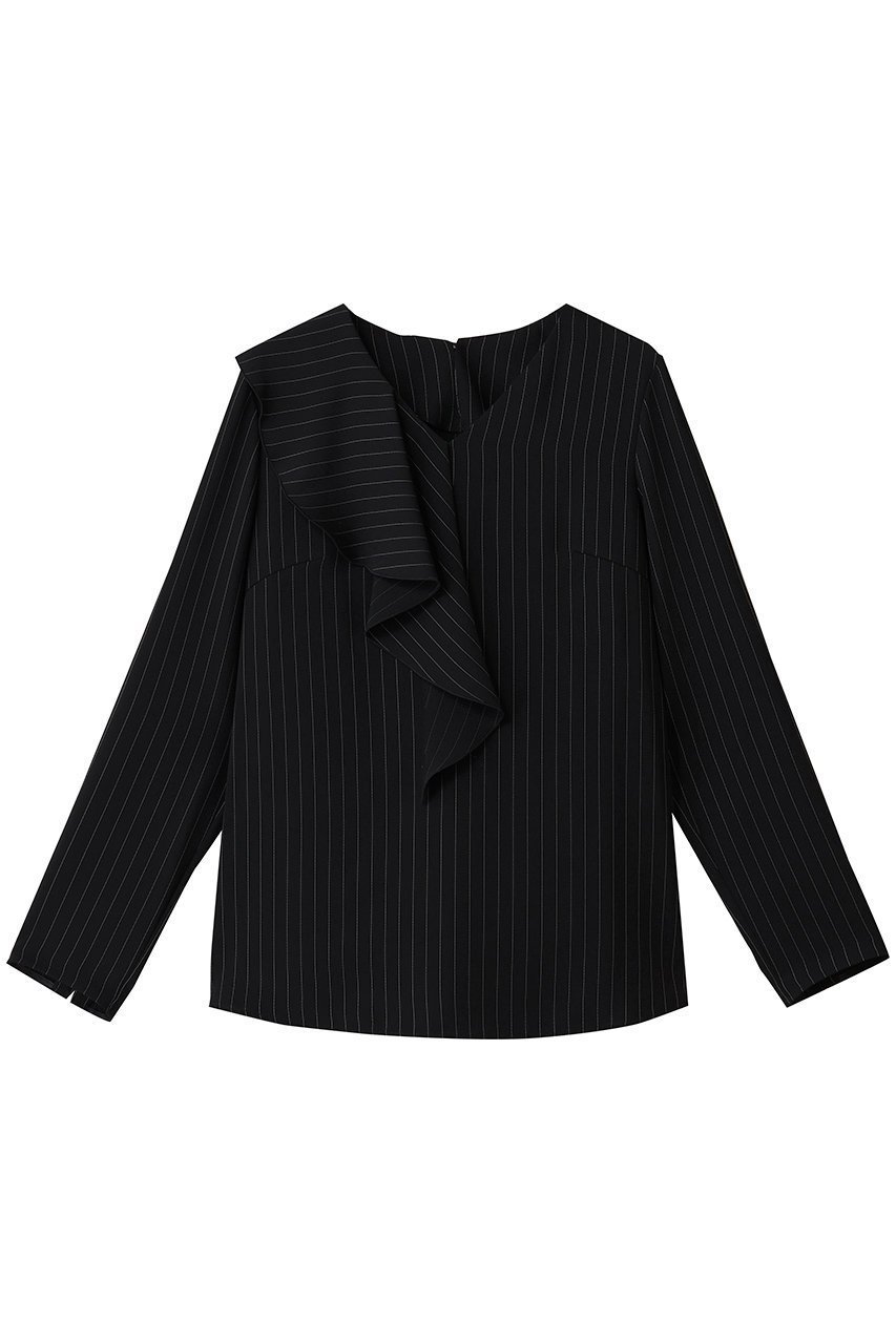 【アルアバイル/allureville】の【Loulou Willoughby】ラッフルスカーフブラウス インテリア・キッズ・メンズ・レディースファッション・服の通販 founy(ファニー) 　ファッション　Fashion　レディースファッション　Fashion for Women　トップス・カットソー　Cut & Sew Tops　シャツ・ブラウス・オフィスカジュアル　Elegant Blouses & Button-Ups　アシンメトリー　Asymmetrical Style　ストライプ　Stripe, Striped Pattern　スリーブ　Sleeve, Long Sleeve / Short Sleeve　ファブリック　Fabric, Textile　フレア　Flare, Flared　マニッシュ　Mannish, Boyish　ロング　Long, Long-Length　エレガント 上品　Elegant　新作・新入荷　New Arrivals / New In　無地　Plain, Solid Color　ブラック系|ID: prp329100004737489 ipo3291000000034219774