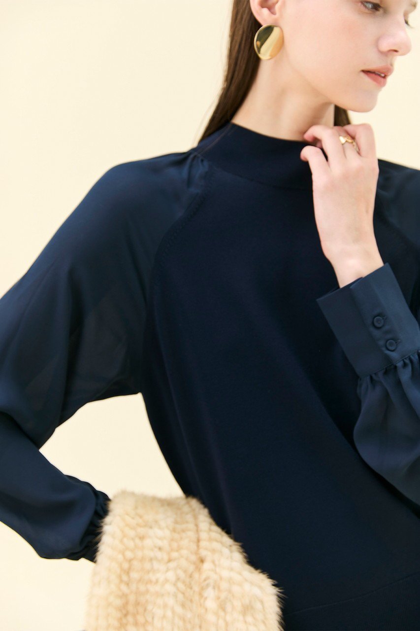 【ベイジ,/BEIGE,】のLECERF(ルセルフ)/異素材ドッキングストレッチニット 人気、トレンドファッション・服の通販 founy(ファニー) 　ファッション　Fashion　レディースファッション　Fashion for Women　トップス・カットソー　Cut & Sew Tops　ニット　Knit Tops & Sweaters　カジュアルプルオーバー・ニットトップス　Pullovers & Knit Tops / Casual Pullovers　シアー　Sheer, See-Through　シンプル　Simple, Minimal　ジャケット　Jacket, Outerwear　ドッキング　Docking, Mixed Material　ハイネック　High Neck, Mock Neck　other-7|ID: prp329100004737521 ipo3291000000034281700