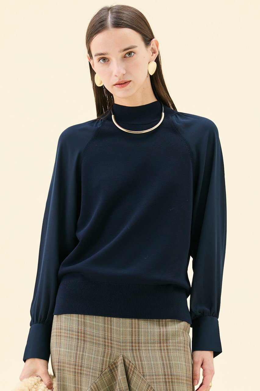 【ベイジ,/BEIGE,】のLECERF(ルセルフ)/異素材ドッキングストレッチニット 人気、トレンドファッション・服の通販 founy(ファニー) 　ファッション　Fashion　レディースファッション　Fashion for Women　トップス・カットソー　Cut & Sew Tops　ニット　Knit Tops & Sweaters　カジュアルプルオーバー・ニットトップス　Pullovers & Knit Tops / Casual Pullovers　シアー　Sheer, See-Through　シンプル　Simple, Minimal　ジャケット　Jacket, Outerwear　ドッキング　Docking, Mixed Material　ハイネック　High Neck, Mock Neck　other-8|ID: prp329100004737521 ipo3291000000034281701