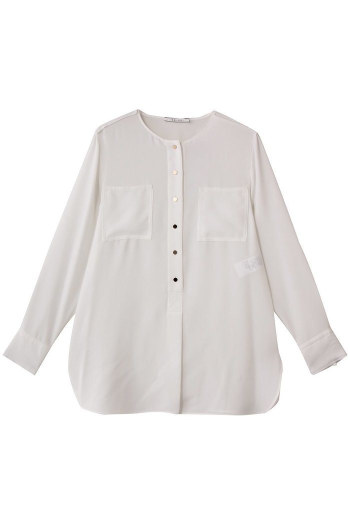 【ベイジ,/BEIGE,】のCLARION(クラリオン)/ゴールド釦クルーネックブラウス インテリア・キッズ・メンズ・レディースファッション・服の通販 founy(ファニー) https://founy.com/ ファッション Fashion レディースファッション Fashion for Women トップス・カットソー Cut & Sew Tops シャツ・ブラウス・オフィスカジュアル Elegant Blouses & Button-Ups なめらか Smooth, Silky Texture シンプル Simple, Minimal スリーブ Sleeve, Long Sleeve / Short Sleeve ロング Long, Long-Length エレガント 上品 Elegant |ID: prp329100004737522 ipo3291000000034219993
