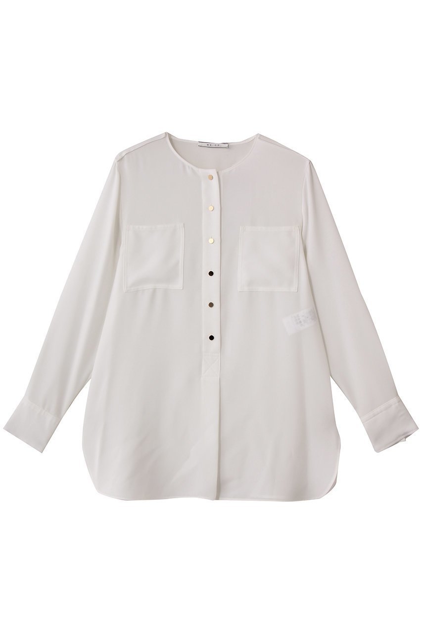 【ベイジ,/BEIGE,】のCLARION(クラリオン)/ゴールド釦クルーネックブラウス 人気、トレンドファッション・服の通販 founy(ファニー) 　ファッション　Fashion　レディースファッション　Fashion for Women　トップス・カットソー　Cut & Sew Tops　シャツ・ブラウス・オフィスカジュアル　Elegant Blouses & Button-Ups　なめらか　Smooth, Silky Texture　シンプル　Simple, Minimal　スリーブ　Sleeve, Long Sleeve / Short Sleeve　ロング　Long, Long-Length　エレガント 上品　Elegant　新作・新入荷　New Arrivals / New In　 other-1|ID: prp329100004737522 ipo3291000000034219993