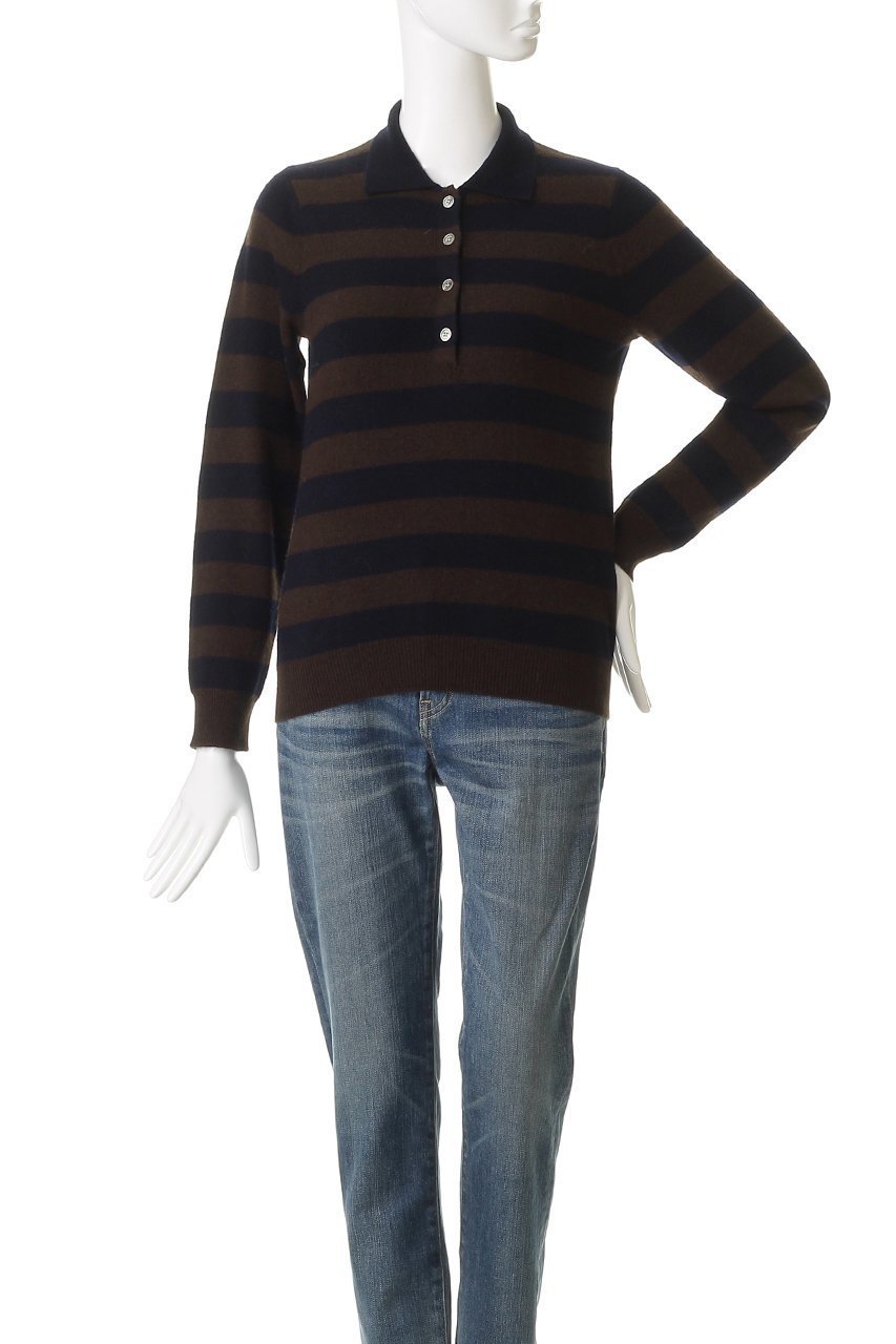 【デミーリー/DEMYLEE】のDEMIRA シグネチャーカシミヤ ボーダーポロニット 人気、トレンドファッション・服の通販 founy(ファニー) ファッション Fashion レディースファッション Fashion for Women トップス・カットソー Cut & Sew Tops ニット Knit Tops & Sweaters カジュアルプルオーバー・ニットトップス Pullovers & Knit Tops / Casual Pullovers コンパクト Compact, Small Size スラックス Slacks, Dress Pants ボーダー Border, Stripe ワイド Wide, Wide Fit 定番 Standard, Basic Item other-2|ID: prp329100004737536 ipo3291000000036067029