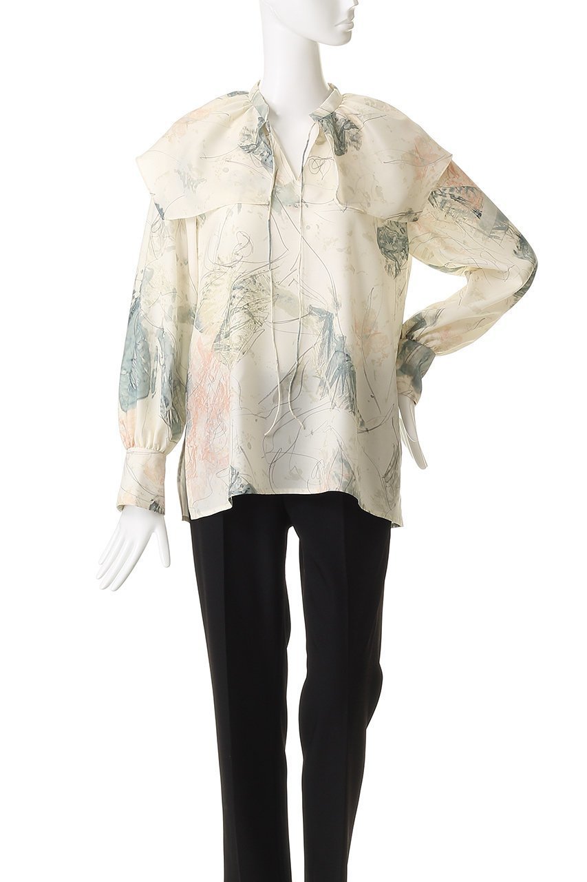 【プルミエ アロンディスモン/1er Arrondissement】のアートプリントスクエアカラーブラウス 人気、トレンドファッション・服の通販 founy(ファニー) 　ファッション　Fashion　レディースファッション　Fashion for Women　トップス・カットソー　Cut & Sew Tops　シャツ・ブラウス・オフィスカジュアル　Elegant Blouses & Button-Ups　シンプル　Simple, Minimal　スカーフ　Scarf, Neckwear　スクエア　Square, Square Shape　スリーブ　Sleeve, Long Sleeve / Short Sleeve　プリント　Print, Printed Pattern　ロング　Long, Long-Length　A/W・秋冬　Autumn/Winter　other-2|ID: prp329100004738926 ipo3291000000036136644