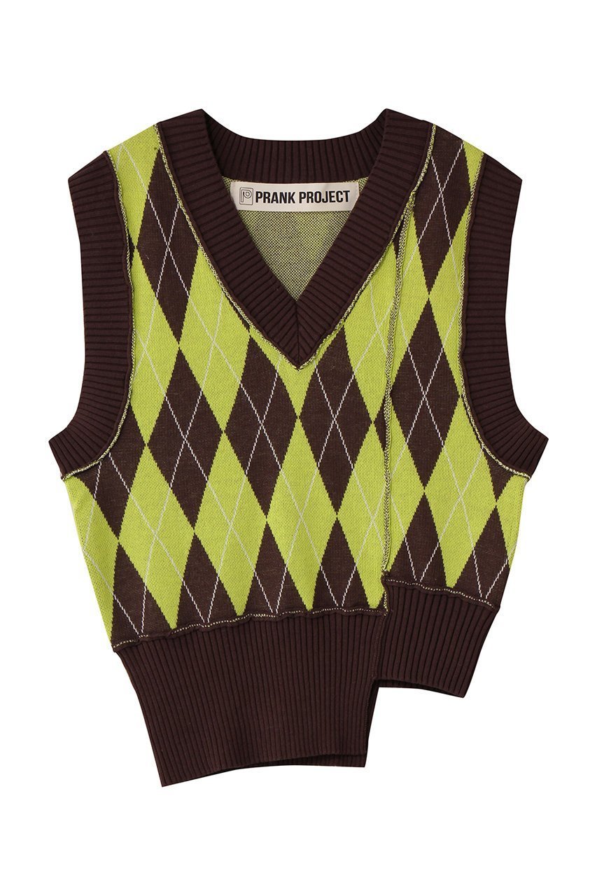 【プランク プロジェクト/PRANK PROJECT】のアーガイルニットベスト / Argyle Knit Vest インテリア・キッズ・メンズ・レディースファッション・服の通販 founy(ファニー) 　ファッション　Fashion　レディースファッション　Fashion for Women　トップス・カットソー　Cut & Sew Tops　ニット　Knit Tops & Sweaters　ベスト&ジレ / 重ね着スタイル　Vests & Gilets　カジュアルプルオーバー・ニットトップス　Pullovers & Knit Tops / Casual Pullovers　ジャカード／ジャガード　Jacquard, Woven Pattern　ダブル　Double, Double-Breasted　ベスト　Vest, Waistcoat　LIME(ライム)|ID: prp329100004738933 ipo3291000000034229449