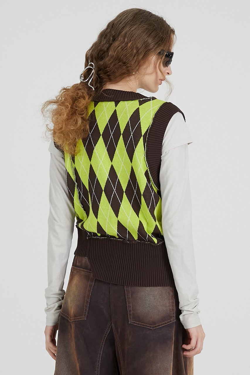 【プランク プロジェクト/PRANK PROJECT】のアーガイルニットベスト / Argyle Knit Vest 人気、トレンドファッション・服の通販 founy(ファニー) 　ファッション　Fashion　レディースファッション　Fashion for Women　トップス・カットソー　Cut & Sew Tops　ニット　Knit Tops & Sweaters　ベスト&ジレ / 重ね着スタイル　Vests & Gilets　カジュアルプルオーバー・ニットトップス　Pullovers & Knit Tops / Casual Pullovers　ジャカード／ジャガード　Jacquard, Woven Pattern　ダブル　Double, Double-Breasted　ベスト　Vest, Waistcoat　other-8|ID: prp329100004738933 ipo3291000000034229456