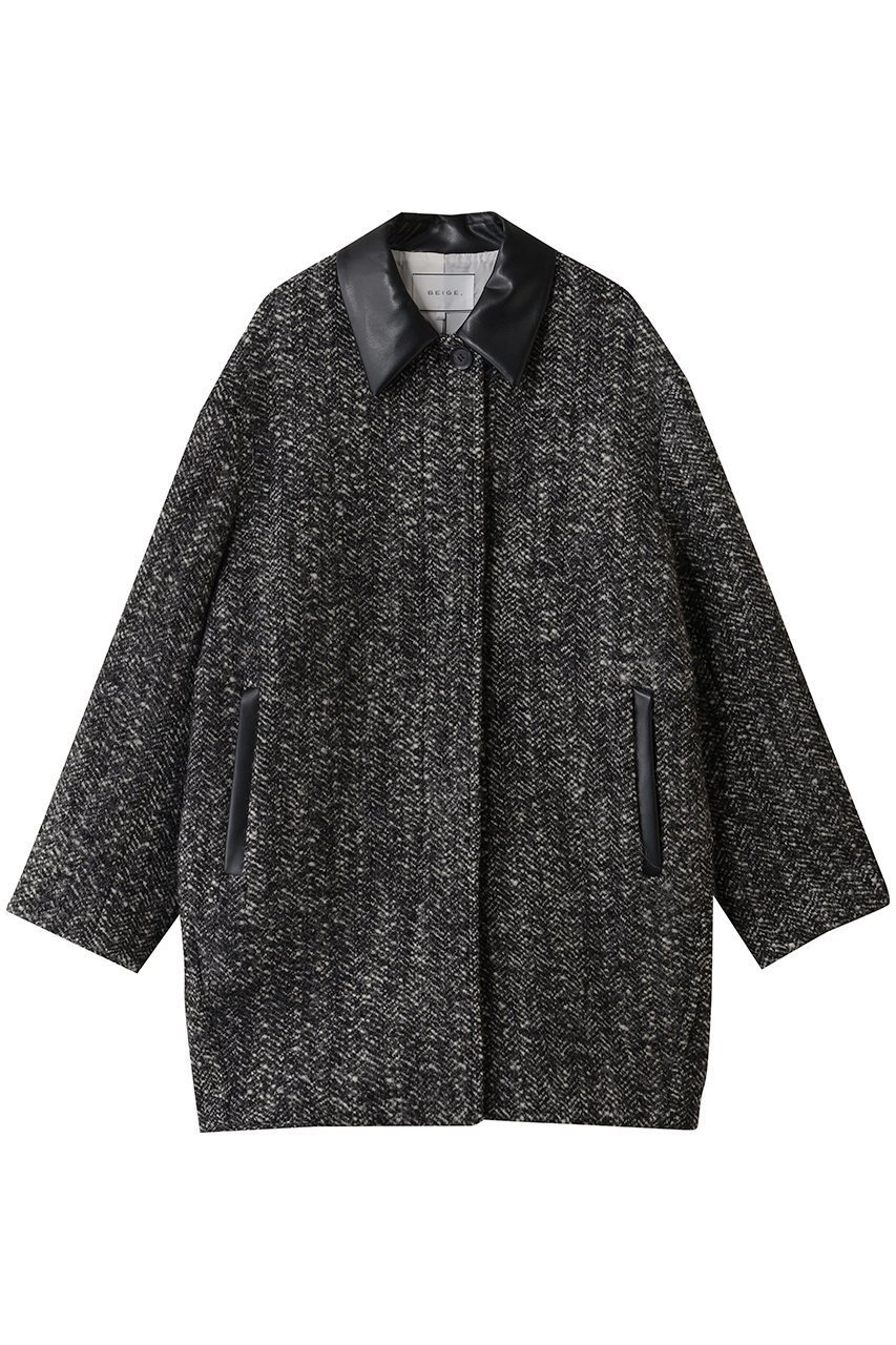 【ベイジ,/BEIGE,】のROBY(ロビー)/フェイクレザーツイードコート 人気、トレンドファッション・服の通販 founy(ファニー) 　ファッション　Fashion　レディースファッション　Fashion for Women　アウター　Coat / Outerwear Collection　コート・ロングコート・ピーコート　Long Coats, Peacoats & More　クラシカル　Classical, Vintage-Inspired　スウェット / スエット　Sweatshirt, Sweatwear　ツイード　Twill, Twill Weave　フェイクレザー　Faux Leather, PU Leather　ポケット　Pocket, Pocket Detail　ミックス　Mix, Mixed Style　リュクス　Luxury, Elegant, High-End, Chic　ロング　Long, Long-Length　 other-1|ID: prp329100004738939 ipo3291000000036136669