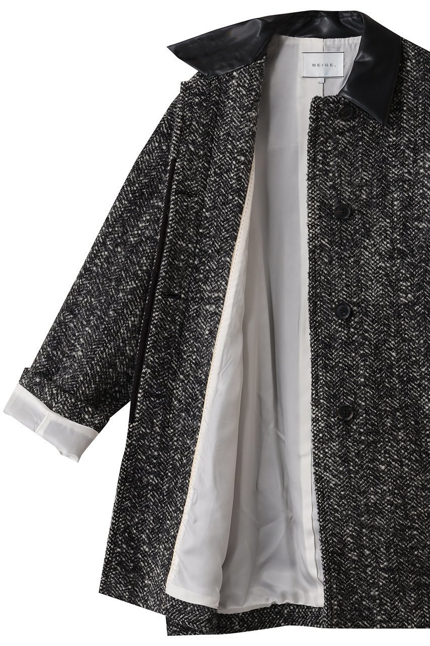 【ベイジ,/BEIGE,】のROBY(ロビー)/フェイクレザーツイードコート 人気、トレンドファッション・服の通販 founy(ファニー) 　ファッション　Fashion　レディースファッション　Fashion for Women　アウター　Coat / Outerwear Collection　コート・ロングコート・ピーコート　Long Coats, Peacoats & More　クラシカル　Classical, Vintage-Inspired　スウェット / スエット　Sweatshirt, Sweatwear　ツイード　Twill, Twill Weave　フェイクレザー　Faux Leather, PU Leather　ポケット　Pocket, Pocket Detail　ミックス　Mix, Mixed Style　リュクス　Luxury, Elegant, High-End, Chic　ロング　Long, Long-Length　other-6|ID: prp329100004738939 ipo3291000000036136675