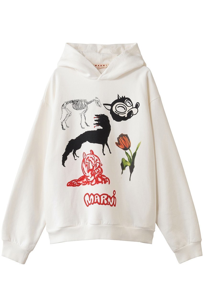 【マルニ/MARNI / MEN】の【MEN】プリントパーカー インテリア・キッズ・メンズ・レディースファッション・服の通販 founy(ファニー) 　ファッション　Fashion　メンズファッション　Fashion for Men　トップス・カットソー　Cut & Sew Tops　パーカー・フーディー / カジュアルコーデ　Hoodies & Parkas　メンズシャツ　Shirts　パーカー　Hoodie, Parka　プリント　Print, Printed Pattern　ボトム　Bottoms, Lower Wear　ロング　Long, Long-Length　ロンドン　London Style, British Inspired　新作・新入荷　New Arrivals / New In　ナチュラルホワイト|ID: prp329100004738959 ipo3291000000034229651