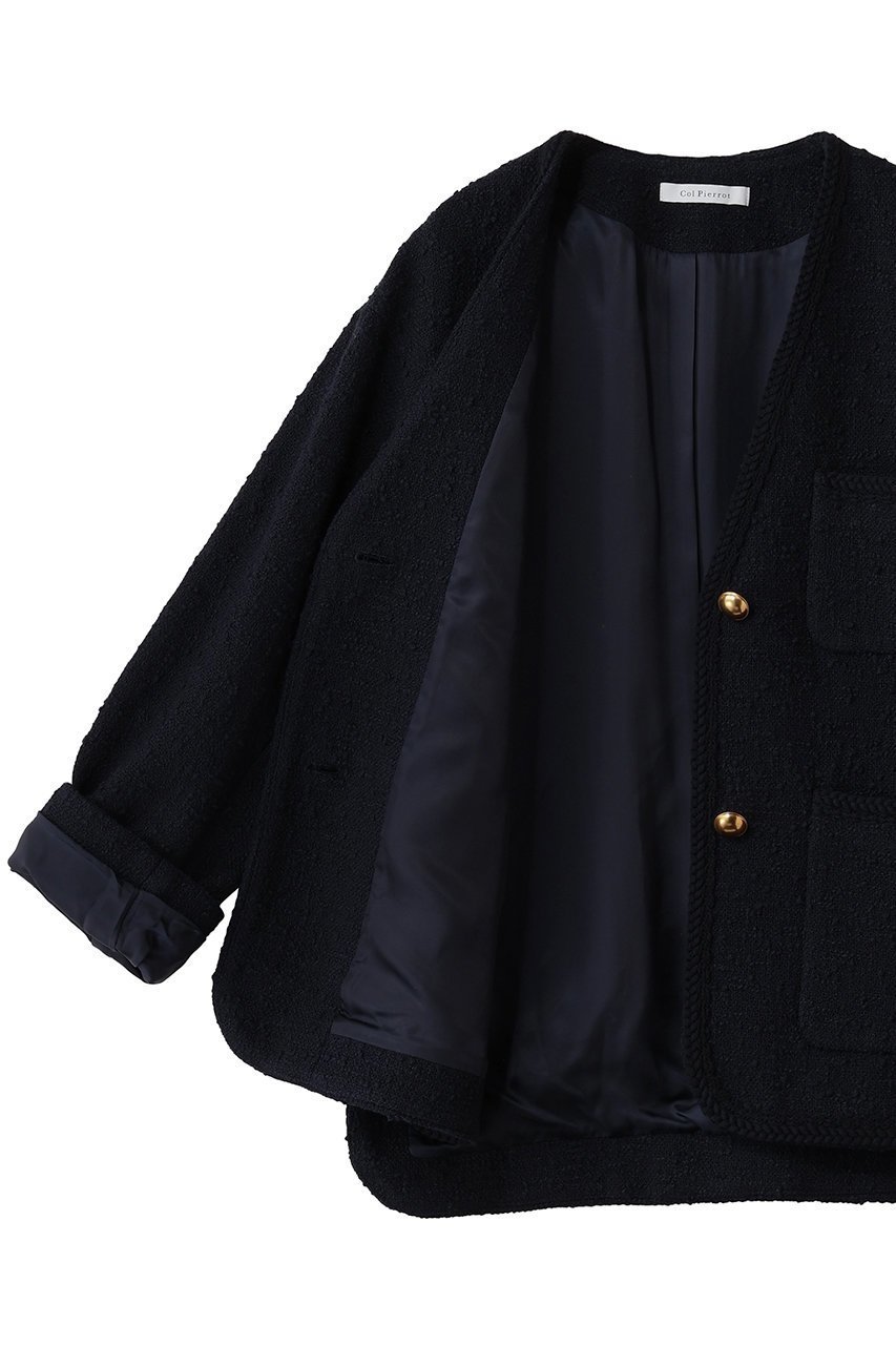 【コルピエロ/Col Pierrot】の【ELLE SHOP限定】ノーカラーツィードジャケット 人気、トレンドファッション・服の通販 founy(ファニー) 　ファッション　Fashion　レディースファッション　Fashion for Women　アウター　Coat / Outerwear Collection　レディースジャケット・軽アウター　Jackets　アンティーク　Antique-Inspired　クラシカル　Classical, Vintage-Inspired　ジャケット　Jacket, Outerwear　スリット　Slit, Slit Detail　ツイード　Twill, Twill Weave　バランス　Balance, Style Balance　ブレード　Braid, Decorative Trim　再入荷　Restock / Back in Stock　other-6|ID: prp329100004739941 ipo3291000000036072318