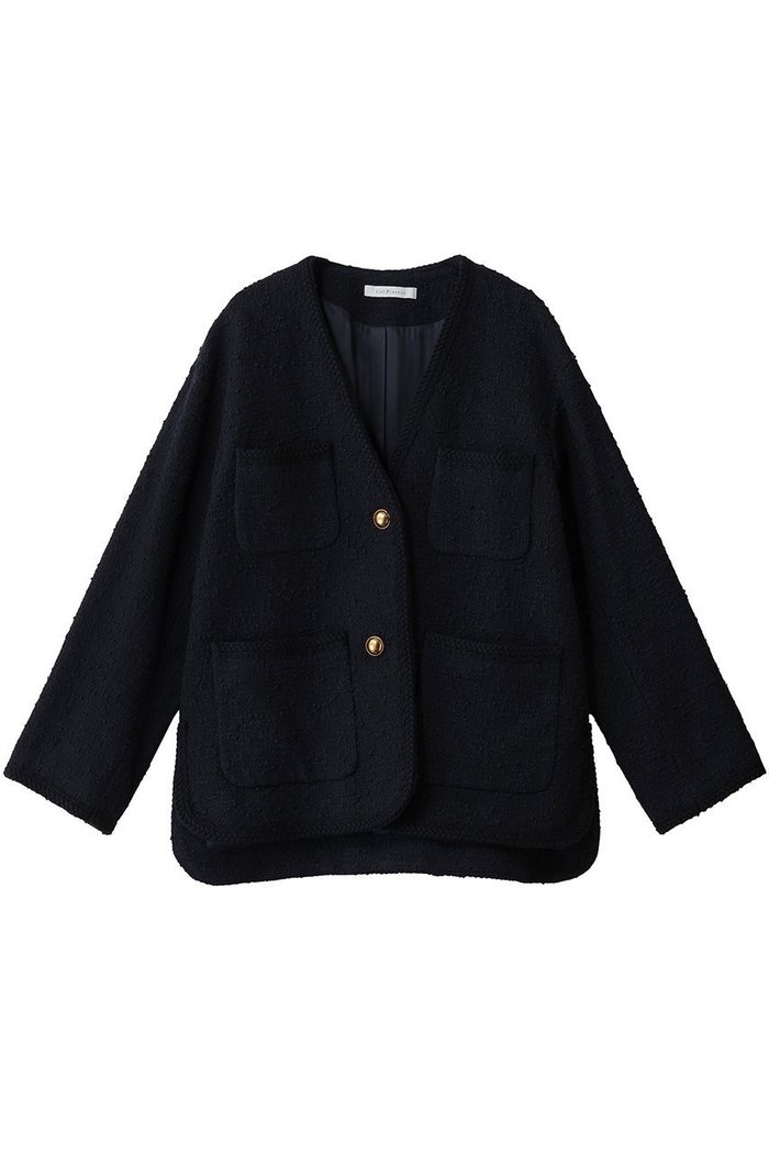【コルピエロ/Col Pierrot】の【ELLE SHOP限定】ノーカラーツィードジャケット インテリア・キッズ・メンズ・レディースファッション・服の通販 founy(ファウニー) https://founy.com/ ファッション Fashion レディースファッション Fashion for Women アウター Coat / Outerwear Collection レディースジャケット・軽アウター Jackets アンティーク Antique-Inspired クラシカル Classical, Vintage-Inspired ジャケット Jacket, Outerwear スリット Slit, Slit Detail ツイード Twill, Twill Weave バランス Balance, Style Balance ブレード Braid, Decorative Trim |ID: prp329100004739941 ipo3291000000036802381