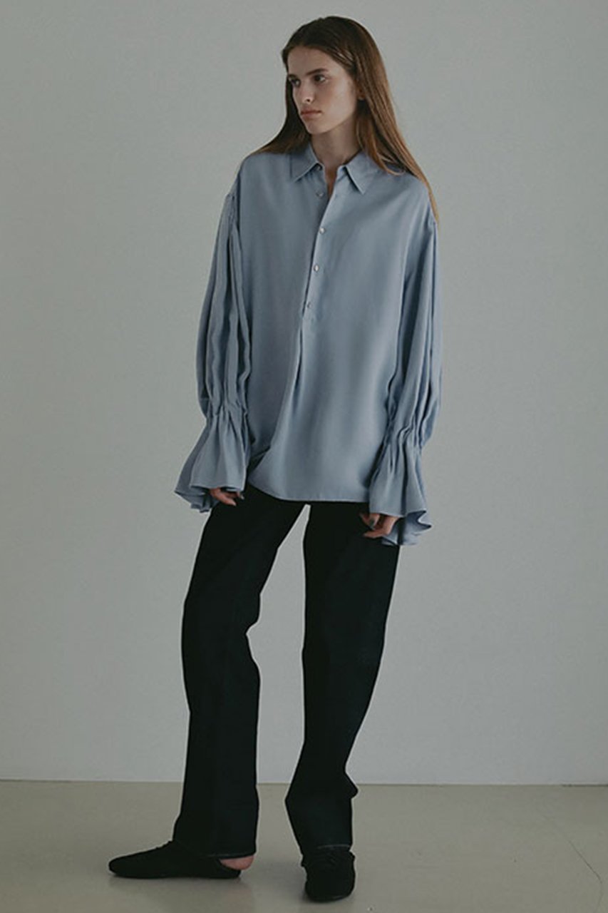 【エトレトウキョウ/ETRE TOKYO】のキャンディースリーブシルキーシャツ 人気、トレンドファッション・服の通販 founy(ファニー) 　ファッション　Fashion　レディースファッション　Fashion for Women　トップス・カットソー　Cut & Sew Tops　シャツ・ブラウス・オフィスカジュアル　Elegant Blouses & Button-Ups　キュプラ　Cupro, Eco Fabric　サテン　Satin, Glossy Fabric　スリーブ　Sleeve, Long Sleeve / Short Sleeve　デニム　Denim, Jeans Material　フロント　Front, Front Design　ランダム　Random, Irregular　ロング　Long, Long-Length　ヴィンテージ　Vintage Style　エレガント 上品　Elegant　新作・新入荷　New Arrivals / New In　other-5|ID: prp329100004739942 ipo3291000000034240629