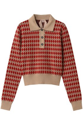 【ヌメロ ヴェントゥーノ/N°21】 アーガイル ポロ ニットトップス人気、トレンドファッション・服の通販 founy(ファニー) ファッション Fashion レディースファッション Fashion for Women トップス・カットソー Cut & Sew Tops ニット Knit Tops & Sweaters カジュアルプルオーバー・ニットトップス Pullovers & Knit Tops / Casual Pullovers おすすめ Recommended / Our Picks ウォーム Warm Fabric スリーブ Sleeve, Long Sleeve / Short Sleeve ロング Long, Long-Length ワイド Wide, Wide Fit 新作・新入荷 New Arrivals / New In A/W・秋冬 Autumn/Winter |ID:prp329100004739964