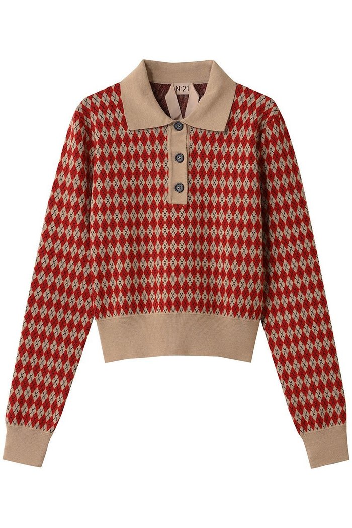 【ヌメロ ヴェントゥーノ/N°21】のアーガイル ポロ ニットトップス インテリア・キッズ・メンズ・レディースファッション・服の通販 founy(ファニー) https://founy.com/ ファッション Fashion レディースファッション Fashion for Women トップス・カットソー Cut & Sew Tops ニット Knit Tops & Sweaters カジュアルプルオーバー・ニットトップス Pullovers & Knit Tops / Casual Pullovers おすすめ Recommended / Our Picks ウォーム Warm Fabric スリーブ Sleeve, Long Sleeve / Short Sleeve ロング Long, Long-Length ワイド Wide, Wide Fit A/W・秋冬 Autumn/Winter |ID: prp329100004739964 ipo3291000000035716673