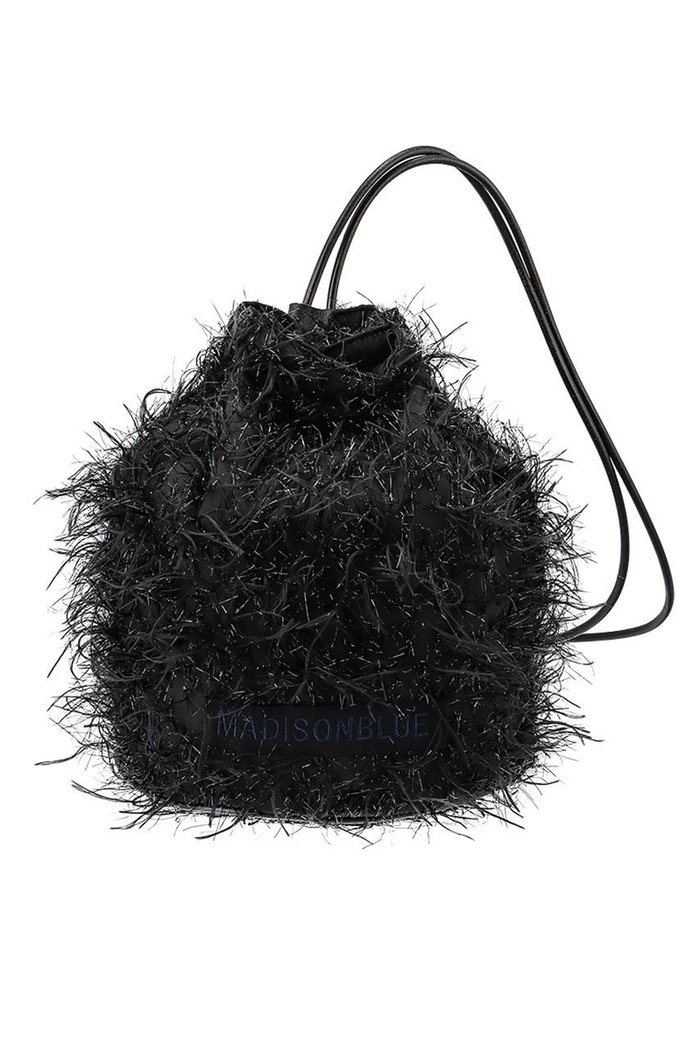 【マディソンブルー/MADISONBLUE】のDRAWSTRING BAG EYELASH ドローストリングバッグ インテリア・キッズ・メンズ・レディースファッション・服の通販 founy(ファニー) https://founy.com/ ファッション Fashion レディースファッション Fashion for Women バッグ Bags シャイニー Shiny, Glossy Finish ジャカード／ジャガード Jacquard, Woven Pattern フェザー Feather, Feather Detail フォルム Silhouette, Form フランス France, French フリンジ Fringe, Tassel エレガント 上品 Elegant 巾着 Drawstring Bag, Kinchaku |ID: prp329100004740002 ipo3291000000036072538