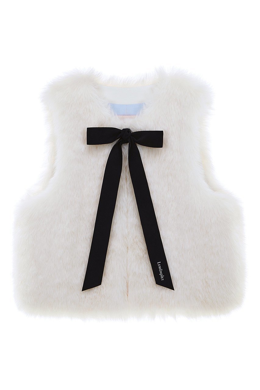 【レモンプレット/Lemonplet】のBLANCHE SHORT VEST インテリア・キッズ・メンズ・レディースファッション・服の通販 founy(ファニー) 　ファッション　Fashion　レディースファッション　Fashion for Women　アウター　Coat / Outerwear Collection　レディースジャケット・軽アウター　Jackets　ショート　Short, Short Length　ジャケット　Jacket, Outerwear　フェイクファー　Faux Fur, Imitation Fur　フェミニン　Feminine, Girly　フォーマル　Formal, Dressy　フロント　Front, Front Design　ベスト　Vest, Waistcoat　ポケット　Pocket, Pocket Detail　リボン　Ribbon, Bow　ロング　Long, Long-Length　再入荷　Restock / Back in Stock　IVORY|ID: prp329100004740039 ipo3291000000034241471