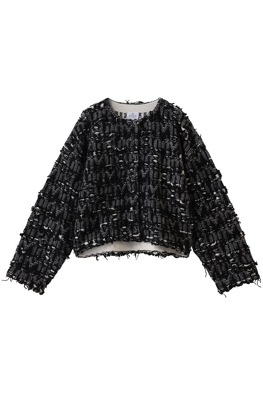 【ランバン オン ブルー/LANVIN en Bleu】のロゴカットジャガードニットジャケット インテリア・キッズ・メンズ・レディースファッション・服の通販 founy(ファニー) 　ファッション　Fashion　レディースファッション　Fashion for Women　カーディガン　Cardigan, Knitwear　ショート　Short, Short Length　ジャカード／ジャガード　Jacquard, Woven Pattern　ジャケット　Jacket, Outerwear　タートルネック　Turtleneck, High Neck　ブラック|ID: prp329100004741085 ipo3291000000035622126