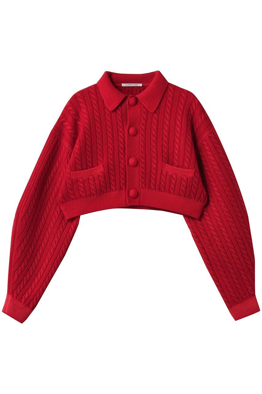 【マルティニーク/martinique】の【CURRENTAGE】ケーブルショートカーディガン インテリア・キッズ・メンズ・レディースファッション・服の通販 founy(ファニー) 　ファッション　Fashion　レディースファッション　Fashion for Women　トップス・カットソー　Cut & Sew Tops　ニット　Knit Tops & Sweaters　カーディガン・羽織り　Layered Style Cardigans　おすすめ　Recommended / Our Picks　カーディガン　Cardigan, Knitwear　クラシック　Classic, Timeless Style　ショート　Short, Short Length　スリーブ　Sleeve, Long Sleeve / Short Sleeve　トレンド　Trend, Trending Now　バランス　Balance, Style Balance　フロント　Front, Front Design　ワイド　Wide, Wide Fit　レッド|ID: prp329100004741092 ipo3291000000036208112