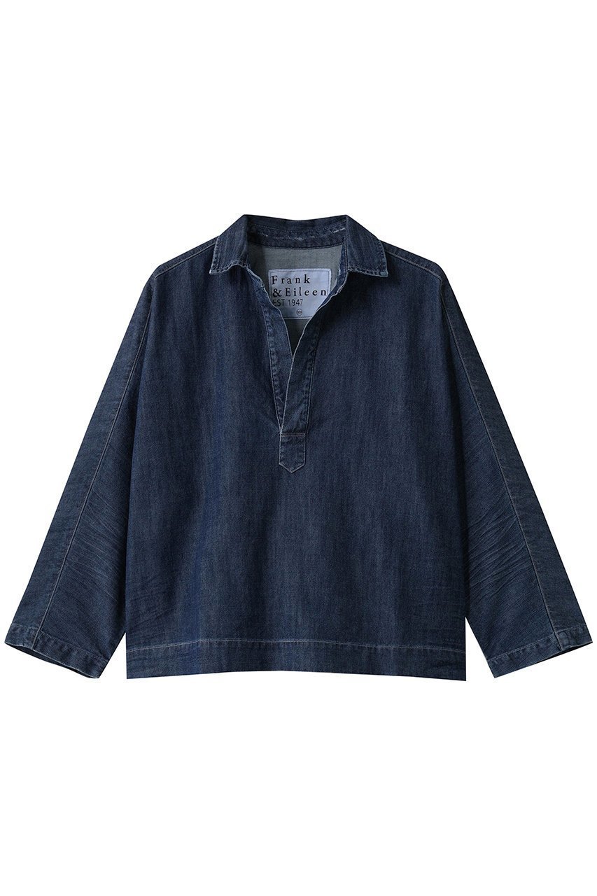 【フランク&アイリーン/Frank&Eileen】のGABI イタリアンフェイマスデニム スキッパーシャツ インテリア・キッズ・メンズ・レディースファッション・服の通販 founy(ファニー) 　ファッション　Fashion　レディースファッション　Fashion for Women　トップス・カットソー　Cut & Sew Tops　シャツ・ブラウス・オフィスカジュアル　Elegant Blouses & Button-Ups　スキッパー　Skipper, Open Collar　スリーブ　Sleeve, Long Sleeve / Short Sleeve　トレンド　Trend, Trending Now　フェミニン　Feminine, Girly　リラックス　Relax, Relaxed Fit　ロング　Long, Long-Length　新作・新入荷　New Arrivals / New In　ロー インディゴ|ID: prp329100004741142 ipo3291000000034255154