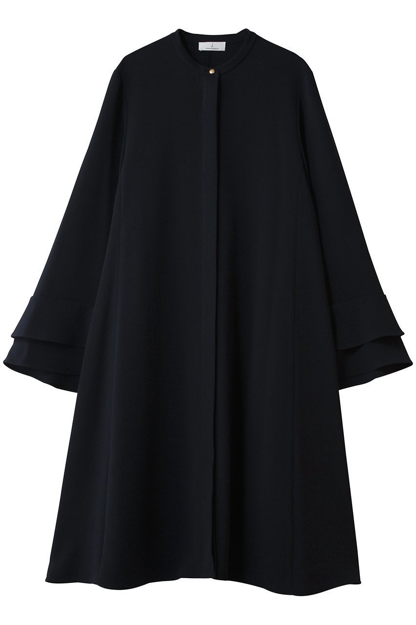 【ジェイドット/j.】の二重織ストレッチフリル袖ワンピース インテリア・キッズ・メンズ・レディースファッション・服の通販 founy(ファニー) 　ファッション　Fashion　レディースファッション　Fashion for Women　ワンピース　Dresses　チュニック　Tunic Tops & Dresses　ストレッチ　Stretch, Stretchy Fabric　スリーブ　Sleeve, Long Sleeve / Short Sleeve　ダブル　Double, Double-Breasted　チュニック　Tunic, Long Top　ドレープ　Drape, Draping Fabric　パーティ　Party, Party Style　フリル　Frill, Ruffle　フレア　Flare, Flared　ロング　Long, Long-Length　新作・新入荷　New Arrivals / New In　ネイビー|ID: prp329100004741195 ipo3291000000034255587