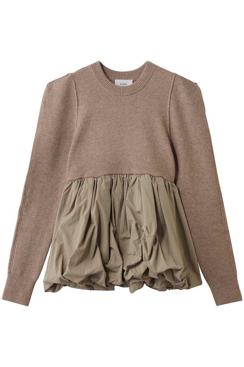 【クラネ/CLANE】のDOCKING POWERSHOULDER KNIT TOPS インテリア・キッズ・メンズ・レディースファッション・服の通販 founy(ファニー) 　ファッション　Fashion　レディースファッション　Fashion for Women　トップス・カットソー　Cut & Sew Tops　ニット　Knit Tops & Sweaters　カジュアルプルオーバー・ニットトップス　Pullovers & Knit Tops / Casual Pullovers　ギャザー　Gathered, Ruffled　ショルダー　Shoulder, Shoulder Strap　ドッキング　Docking, Mixed Material　バルーン　Balloon, Balloon Silhouette　フォルム　Silhouette, Form　新作・新入荷　New Arrivals / New In　BEIGE|ID: prp329100004742361 ipo3291000000034268893