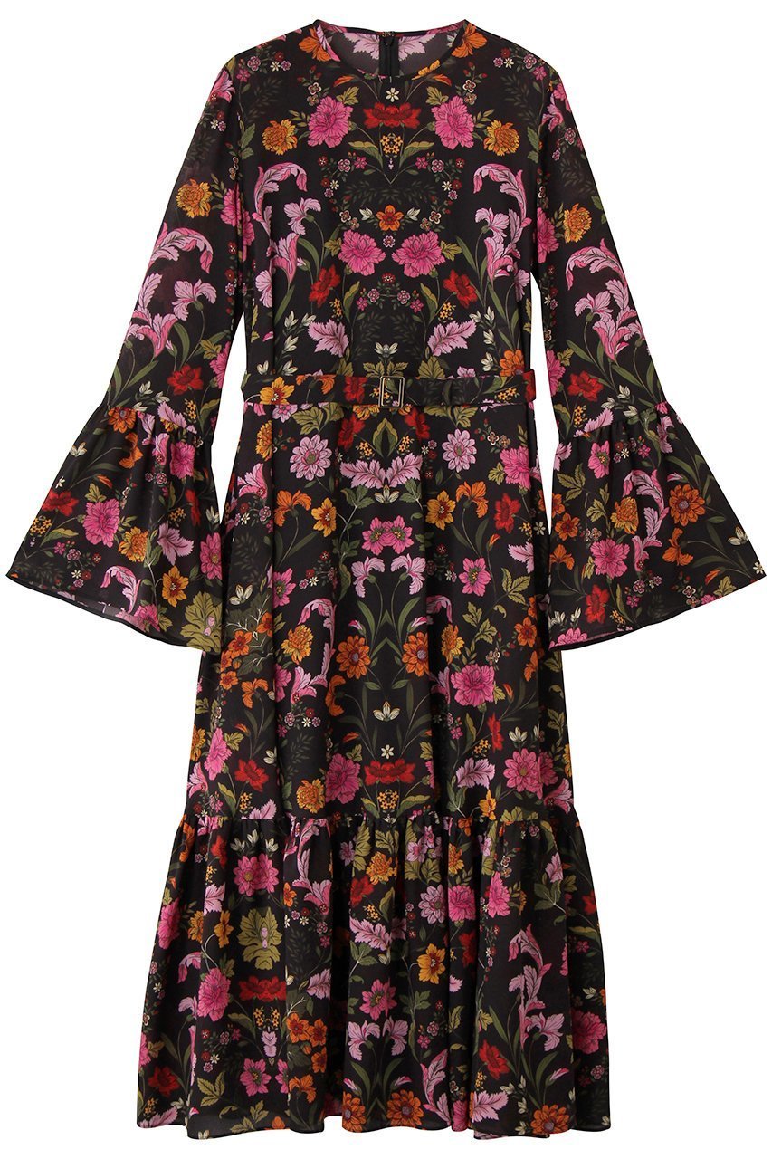 【アルアバイル/allureville】の【Loulou Willoughby】シンメトリーフラワーPTワンピース インテリア・キッズ・メンズ・レディースファッション・服の通販 founy(ファニー) 　ファッション　Fashion　レディースファッション　Fashion for Women　ワンピース　Dresses　チュニック　Tunic Tops & Dresses　おすすめ　Recommended / Our Picks　エレガント 上品　Elegant　スウェット / スエット　Sweatshirt, Sweatwear　スリーブ　Sleeve, Long Sleeve / Short Sleeve　チュニック　Tunic, Long Top　フラワー　Flower, Floral　フレア　Flare, Flared　プリント　Print, Printed Pattern　ロング　Long, Long-Length　新作・新入荷　New Arrivals / New In　A/W・秋冬　Autumn/Winter　ブラック系|ID: prp329100004742378 ipo3291000000034269004