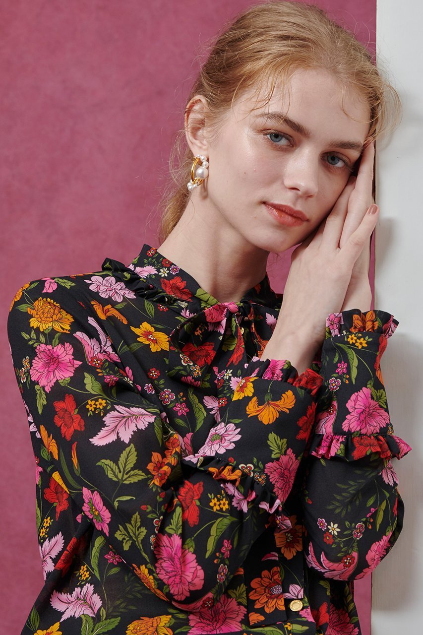 【アルアバイル/allureville】の【Loulou Willoughby】シンメトリーフラワーリボンブラウス 人気、トレンドファッション・服の通販 founy(ファニー) ファッション Fashion レディースファッション Fashion for Women トップス・カットソー Cut & Sew Tops シャツ・ブラウス・オフィスカジュアル Elegant Blouses & Button-Ups エレガント 上品 Elegant シンプル Simple, Minimal スリーブ Sleeve, Long Sleeve / Short Sleeve フラワー Flower, Floral プリント Print, Printed Pattern ロング Long, Long-Length A/W・秋冬 Autumn/Winter other-6|ID: prp329100004742379 ipo3291000000034565803