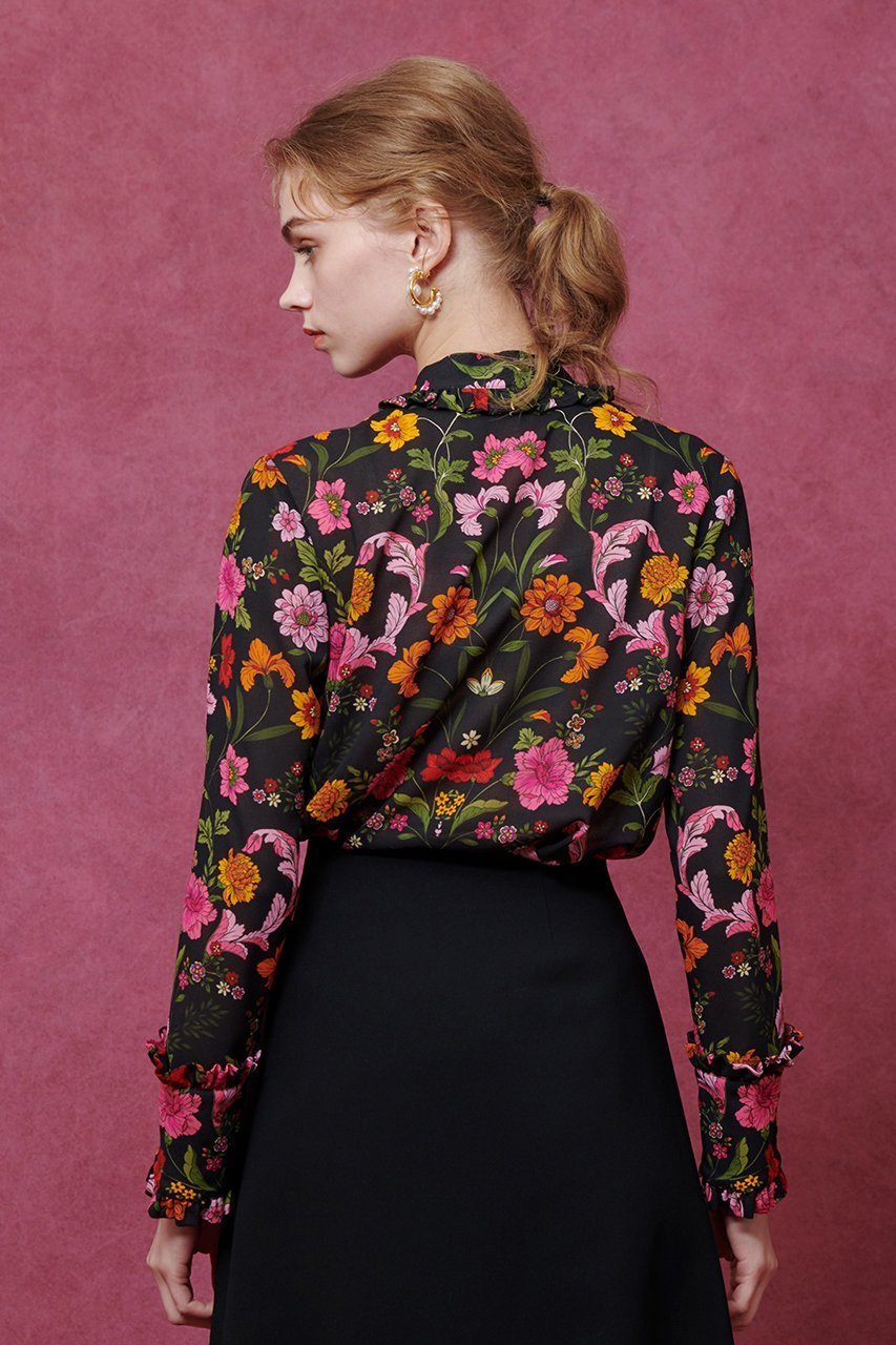 【アルアバイル/allureville】の【Loulou Willoughby】シンメトリーフラワーリボンブラウス 人気、トレンドファッション・服の通販 founy(ファニー) ファッション Fashion レディースファッション Fashion for Women トップス・カットソー Cut & Sew Tops シャツ・ブラウス・オフィスカジュアル Elegant Blouses & Button-Ups エレガント 上品 Elegant シンプル Simple, Minimal スリーブ Sleeve, Long Sleeve / Short Sleeve フラワー Flower, Floral プリント Print, Printed Pattern ロング Long, Long-Length A/W・秋冬 Autumn/Winter other-8|ID: prp329100004742379 ipo3291000000034565805