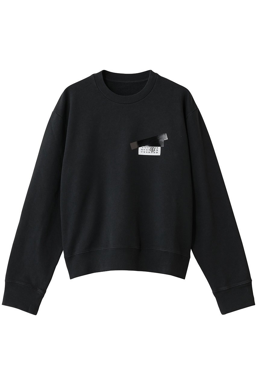 【エムエム6 メゾン マルタン マルジェラ/MM6 Maison Martin Margiela】のロゴ スウェットトップス インテリア・キッズ・メンズ・レディースファッション・服の通販 founy(ファニー) 　ファッション　Fashion　レディースファッション　Fashion for Women　トップス・カットソー　Cut & Sew Tops　シャツ・ブラウス・オフィスカジュアル　Elegant Blouses & Button-Ups　レディースパーカー・カジュアルフーディー　Casual Hoodies & Sweatshirts　ロングTシャツ・Tシャツ　Longline T-Shirts & Tees　スウェット・クルーネックトップス　Sweatshirts & Crewnecks / Relaxed Fit Sweat Tops　カットソー・ベーシックTシャツ　Cut-and-Sewn Tops / Stretch Tees & Basics　スラックス　Slacks, Dress Pants　ダウン　Down, Puffer　デニム　Denim, Jeans Material　プリーツ　Pleats, Pleated　ミックス　Mix, Mixed Style　リラックス　Relax, Relaxed Fit　新作・新入荷　New Arrivals / New In　ウォッシュドブラック|ID: prp329100004744588 ipo3291000000034294277